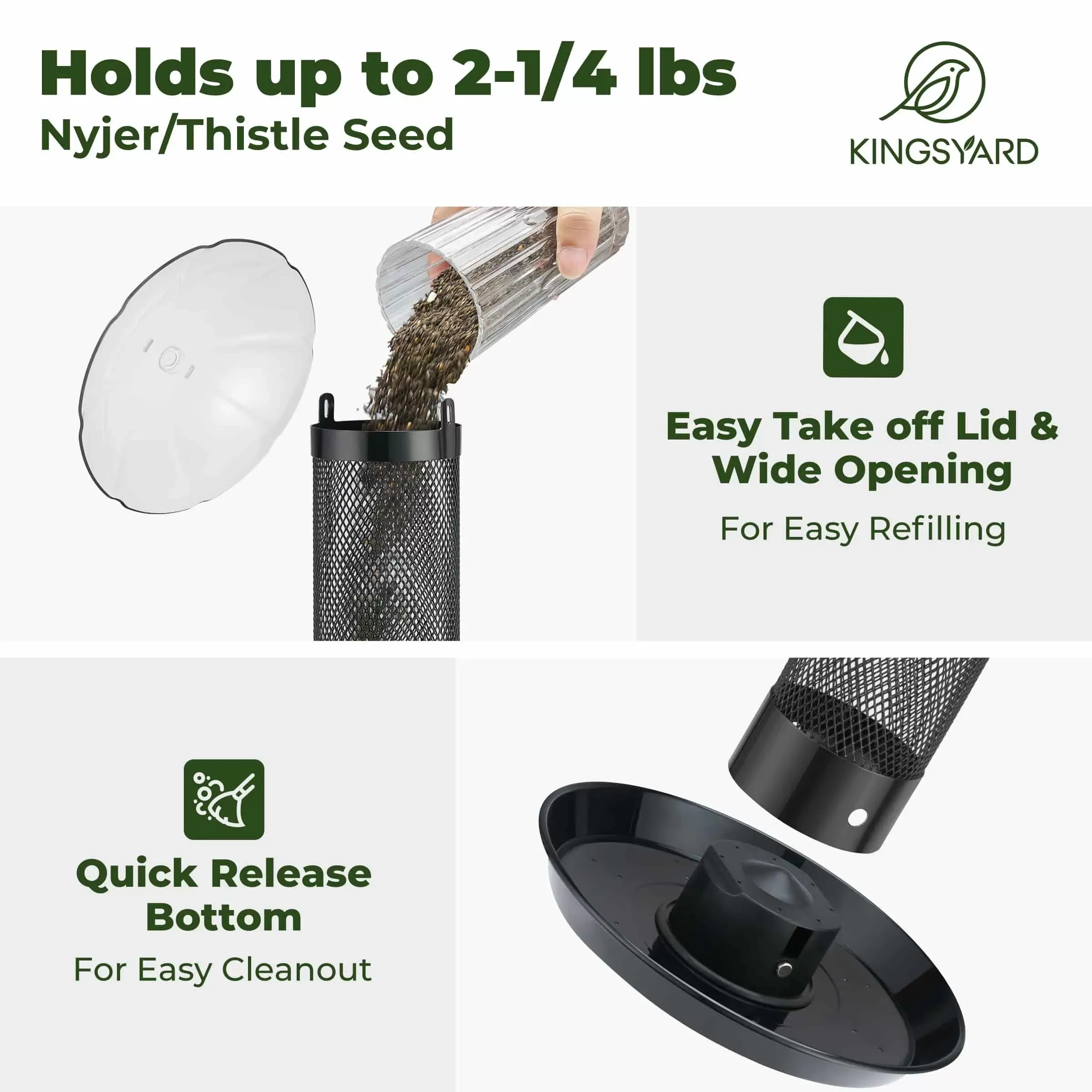 Black Kingsyard Finch Feeder with Weather Dome & Seed Tray 4