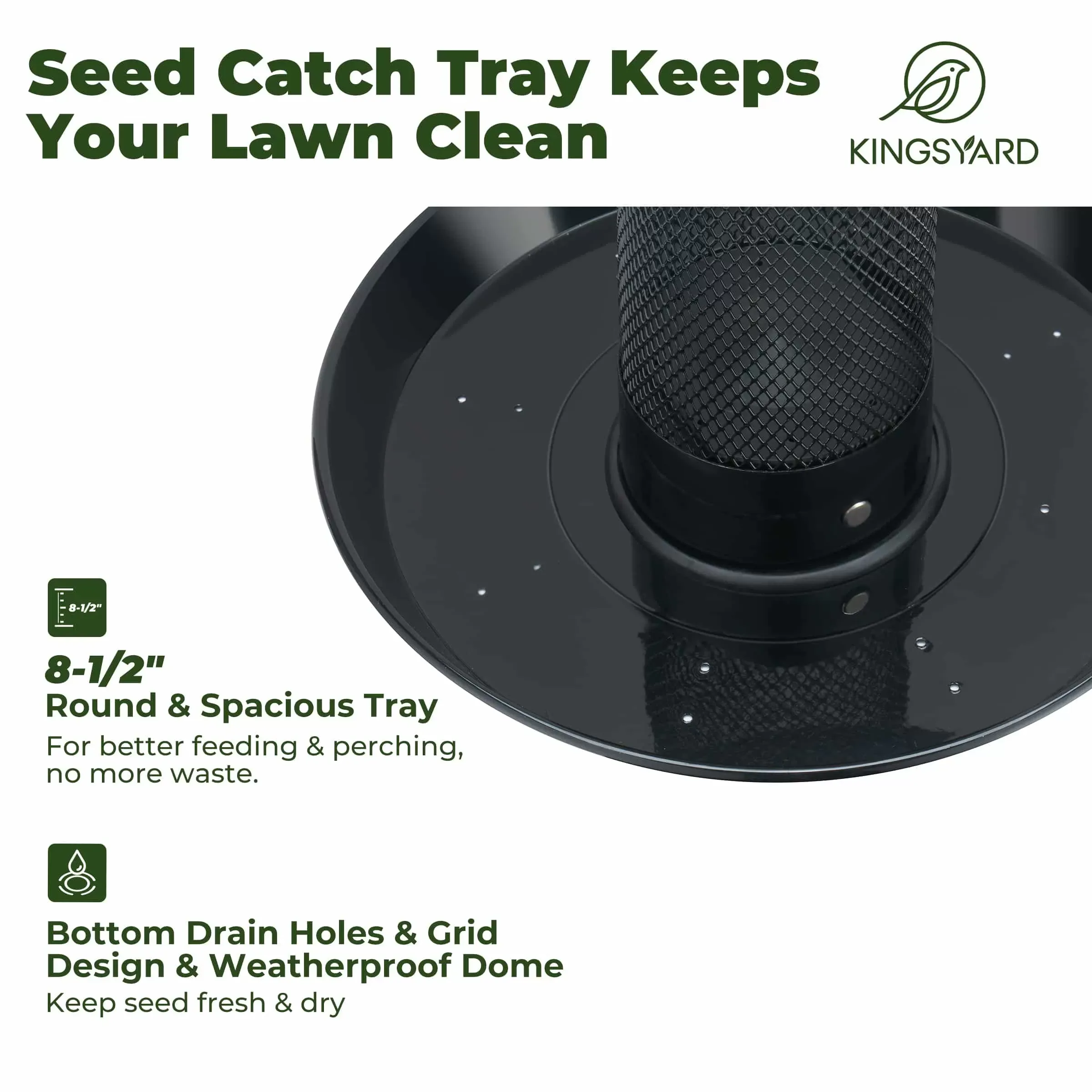 Black Kingsyard Finch Feeder with Weather Dome & Seed Tray 5