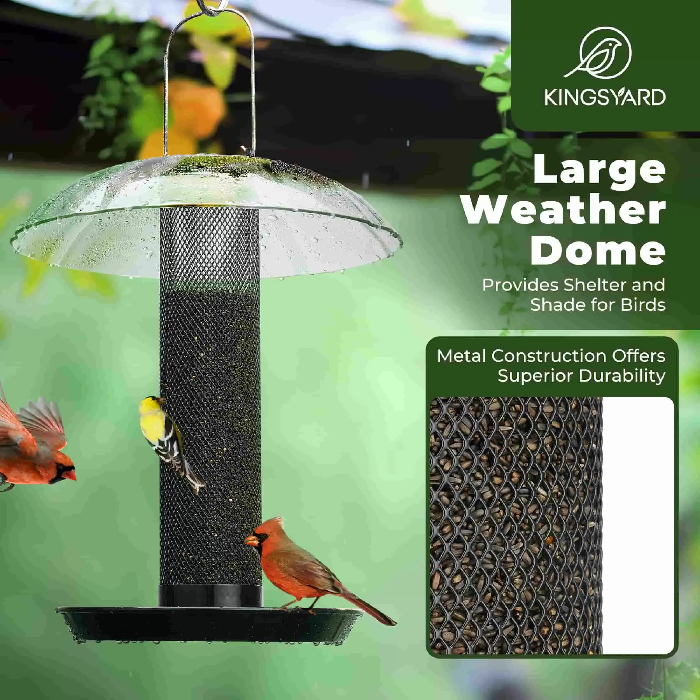 Black Kingsyard Finch Feeder with Weather Dome & Seed Tray 6