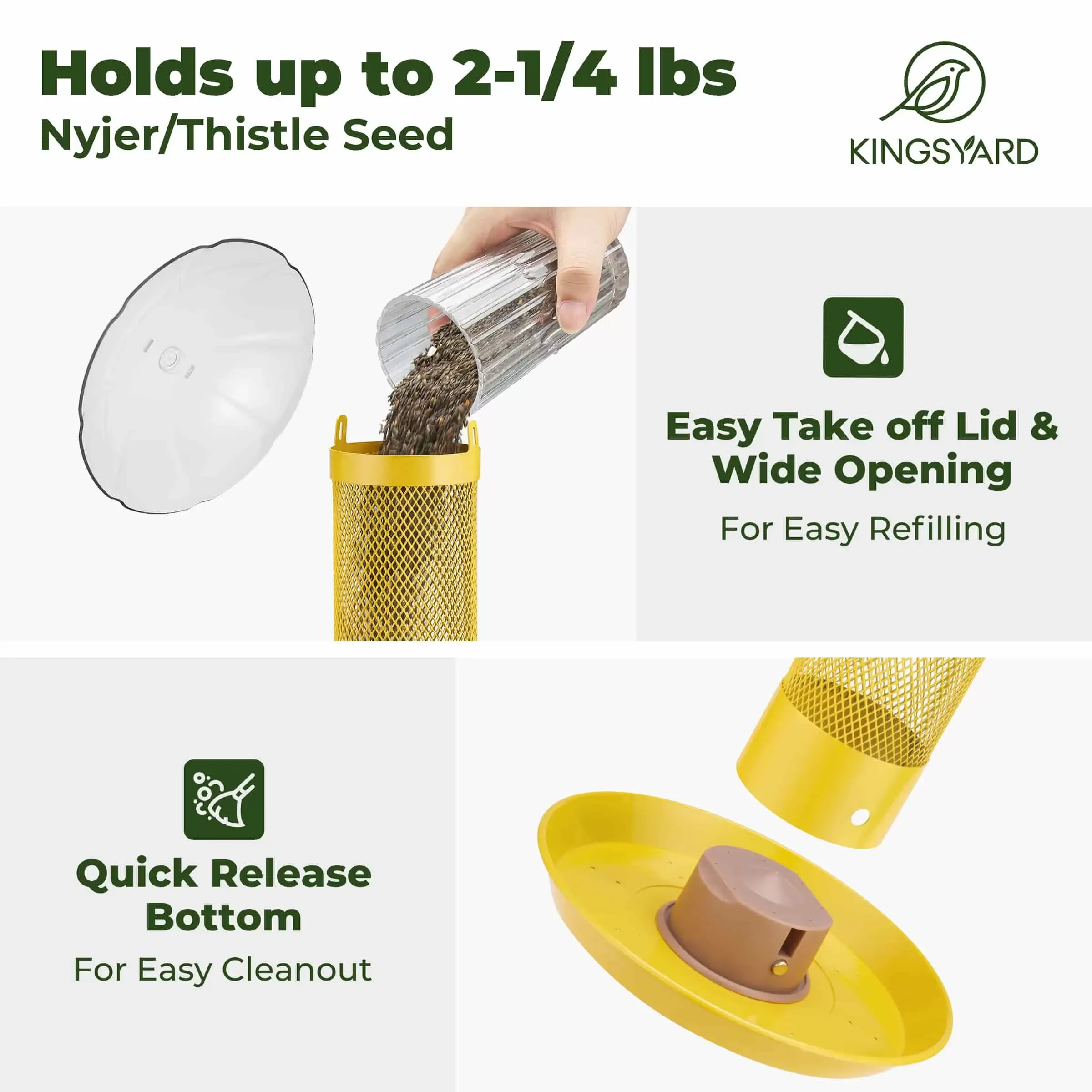 Yellow Kingsyard Finch Feeder with Weather Dome & Seed Tray 4