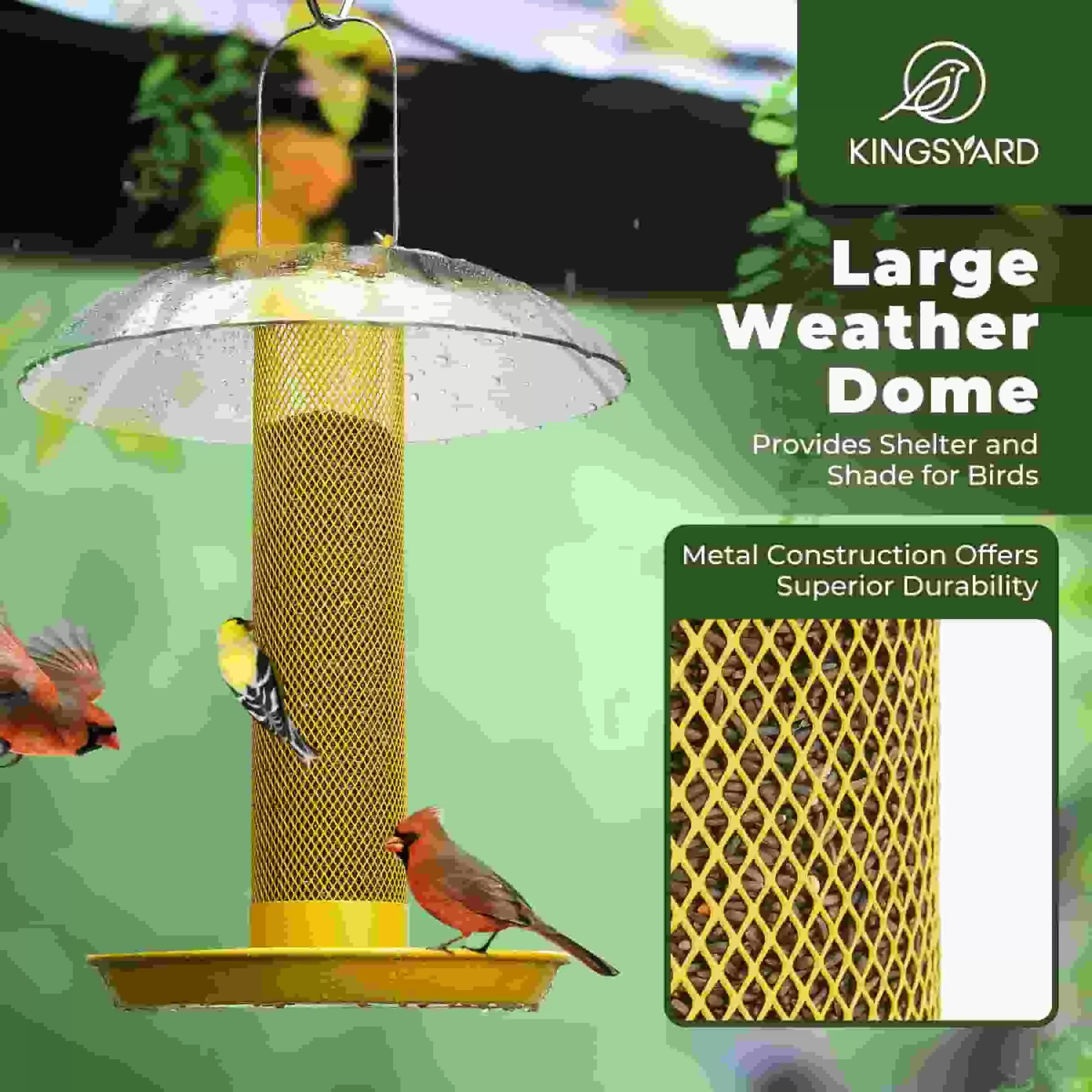 Yellow Kingsyard Finch Feeder with Weather Dome & Seed Tray 6