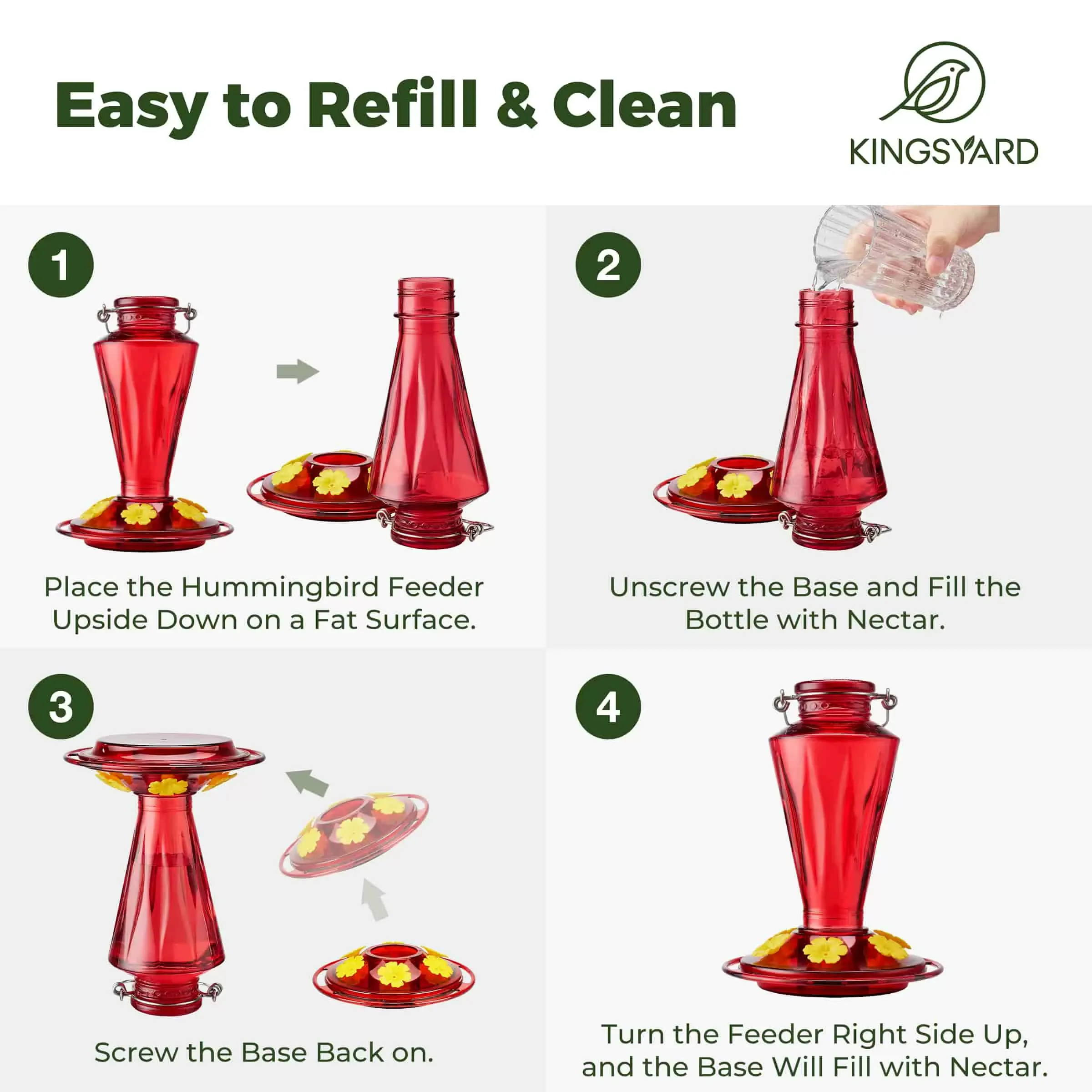 Red Kingsyard 16oz Glass Hummingbird Feeder with Ant & Bee Proof 5