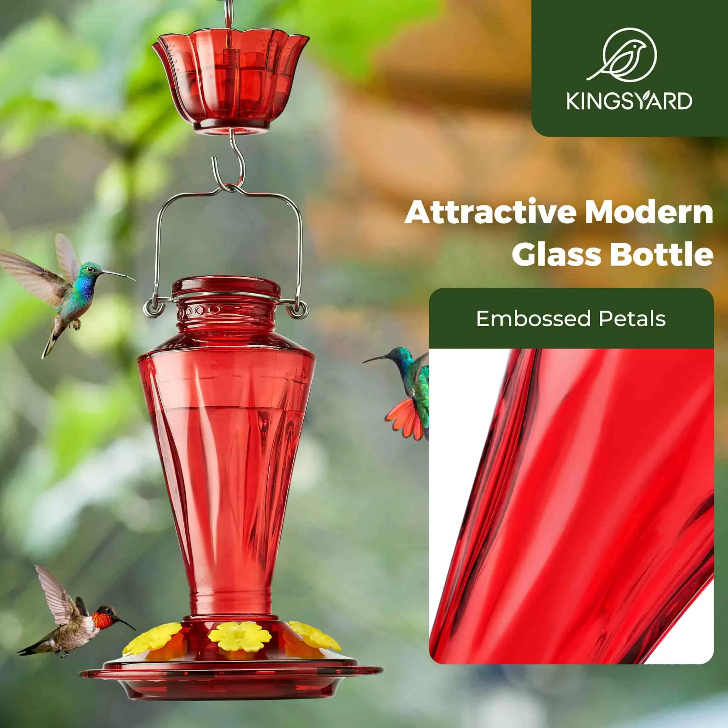 Red Kingsyard 16oz Glass Hummingbird Feeder with Ant & Bee Proof 6