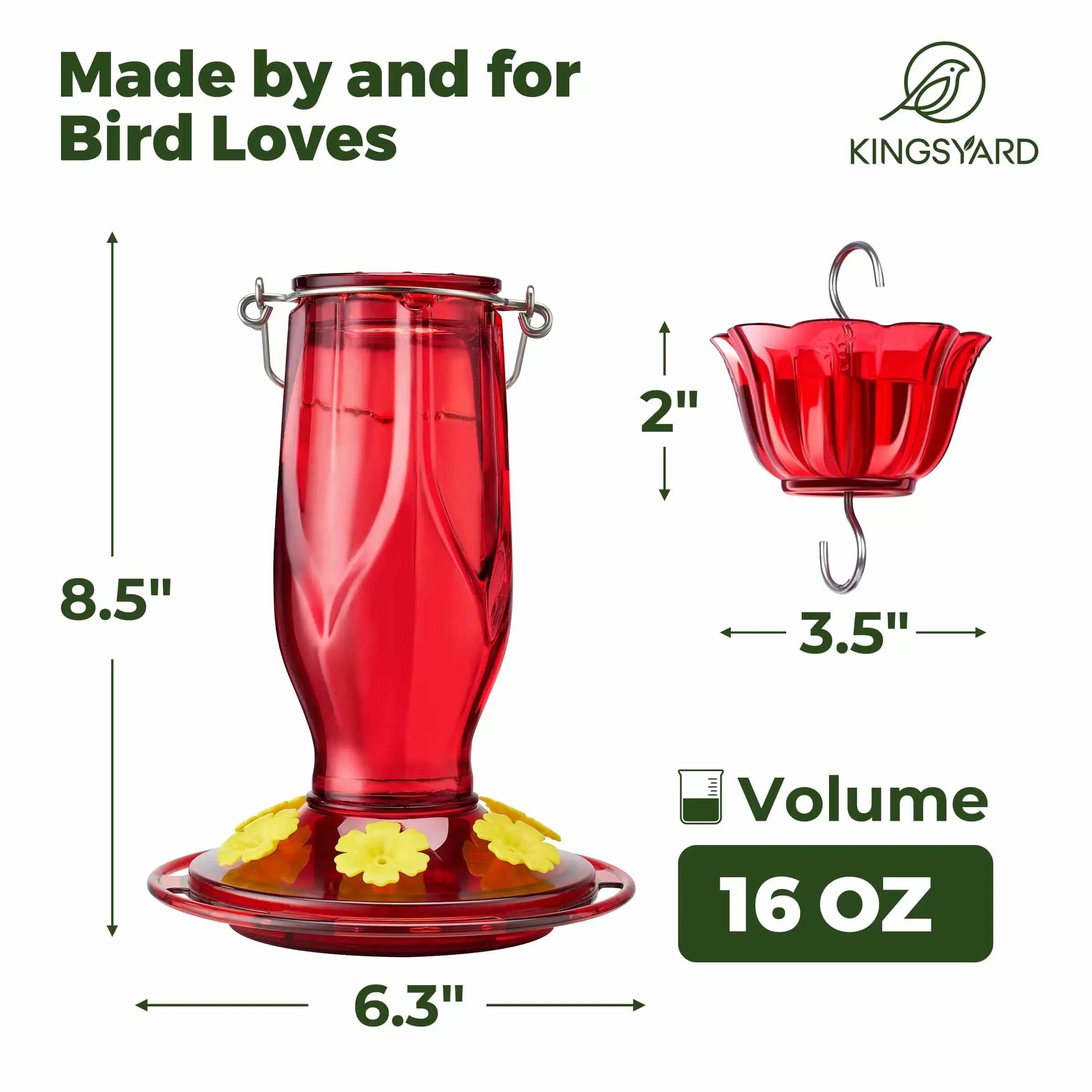 Kingsyard 16oz Glass Hummingbird Feeder 6 Ports with Ant Moat 3 Kingsyard 16oz Glass Hummingbird Feeder 6 Ports with Ant Moat 3