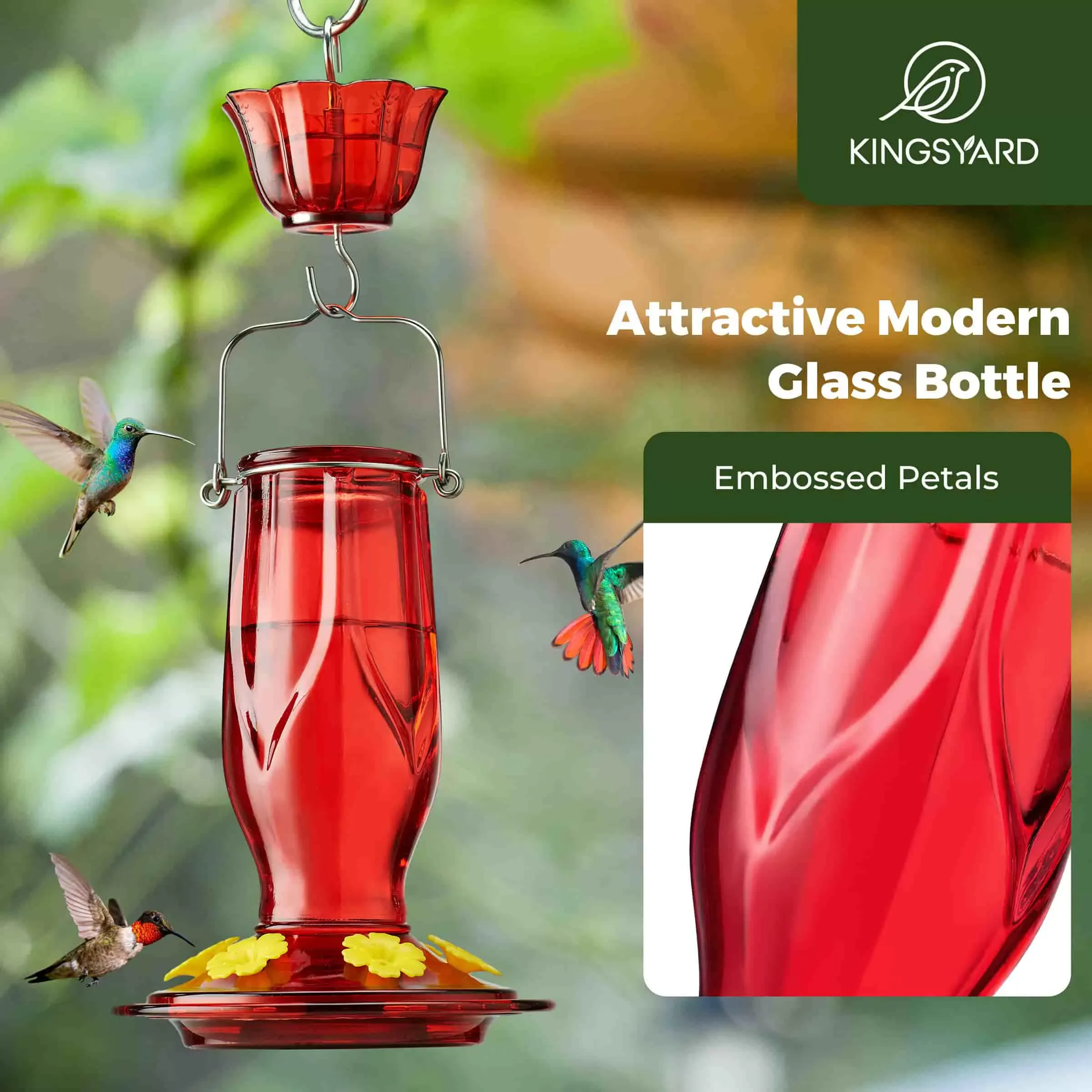 Kingsyard 16oz Glass Hummingbird Feeder 6 Ports with Ant Moat 6 Kingsyard 16oz Glass Hummingbird Feeder 6 Ports with Ant Moat 6