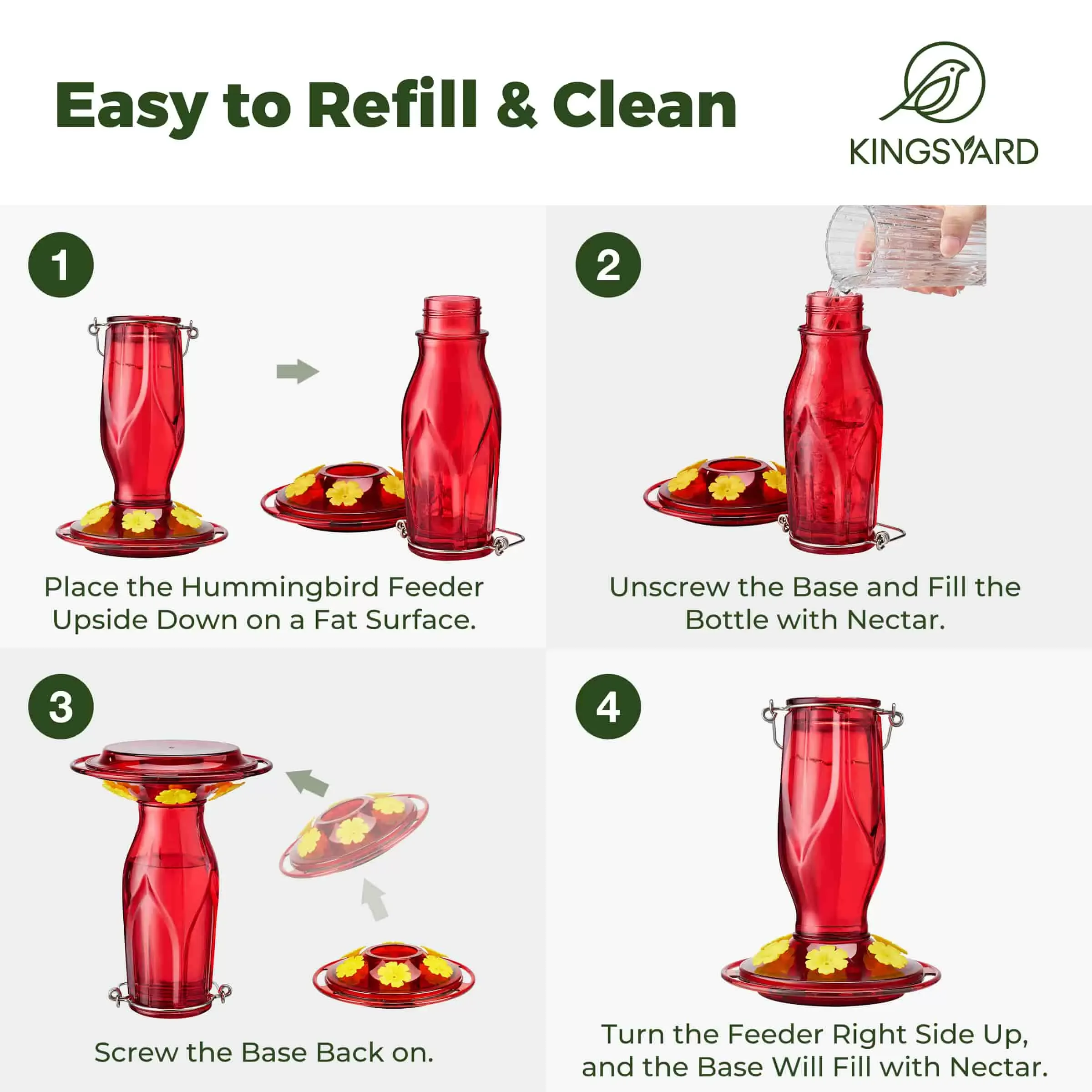 Red Kingsyard 16oz Glass Hummingbird Feeder 6 Ports with Ant Moat 5