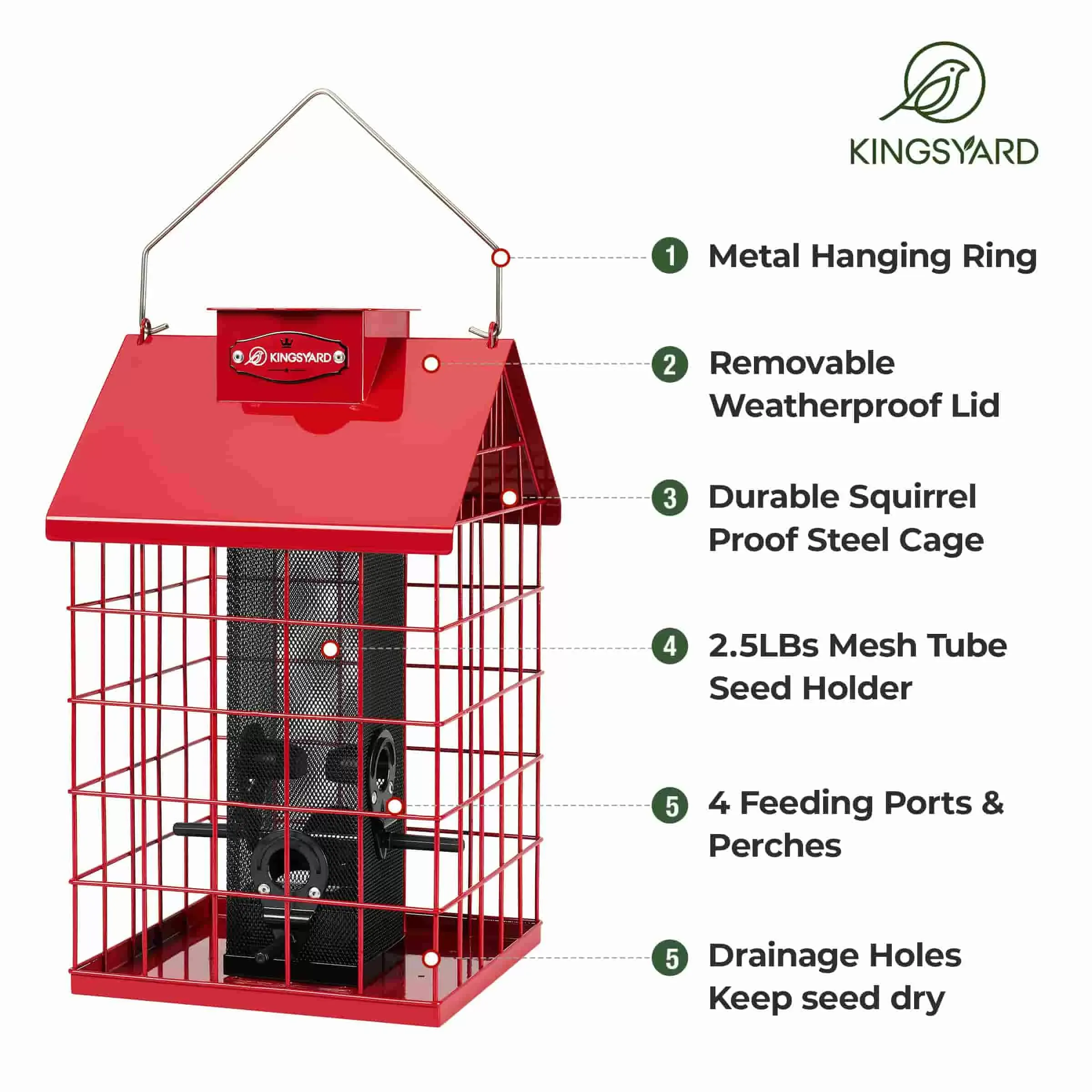 Kingsyard Weatherproof Caged Squirrel Proof Bird Feeder 4