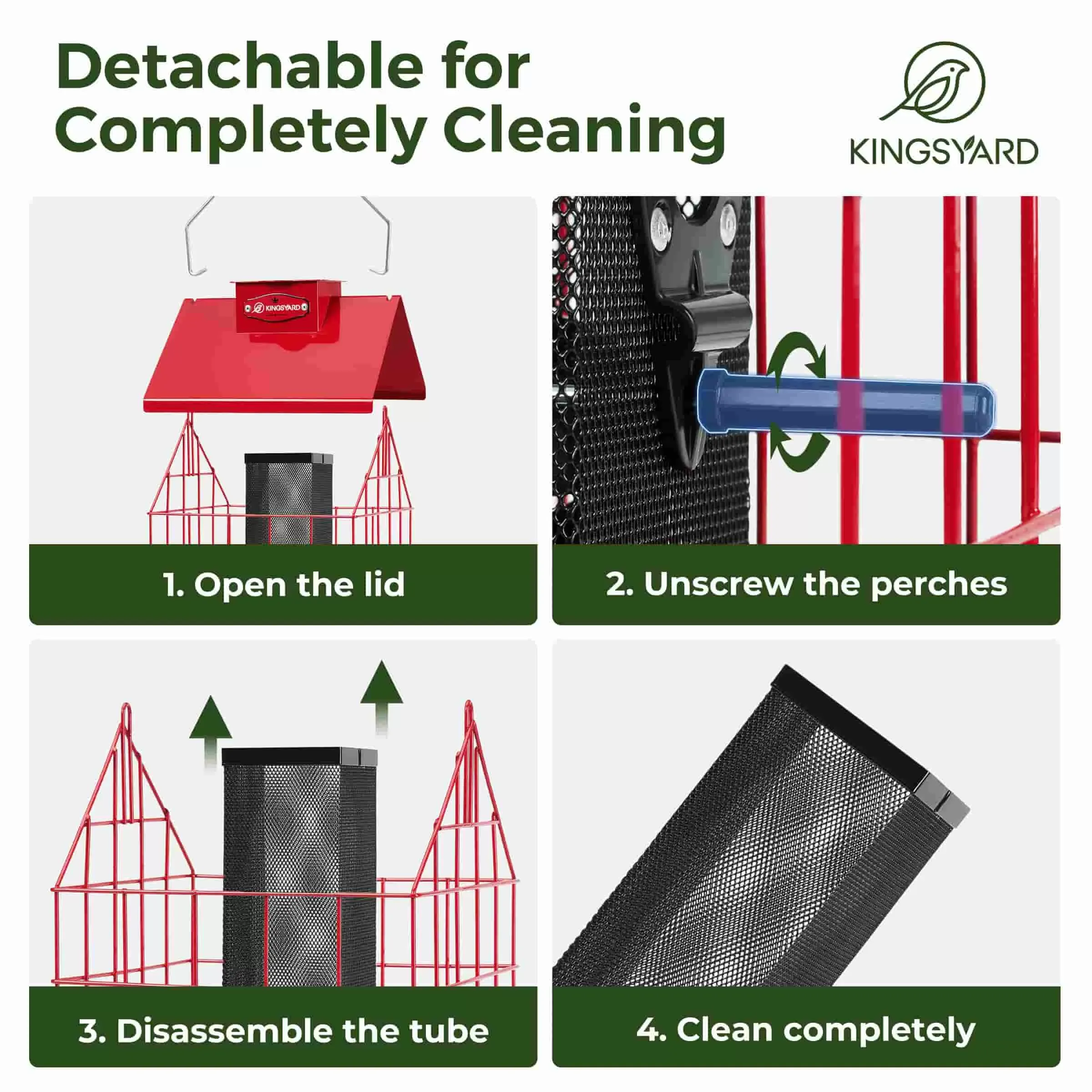 Red Kingsyard Weatherproof Caged Squirrel Proof Bird Feeder 5