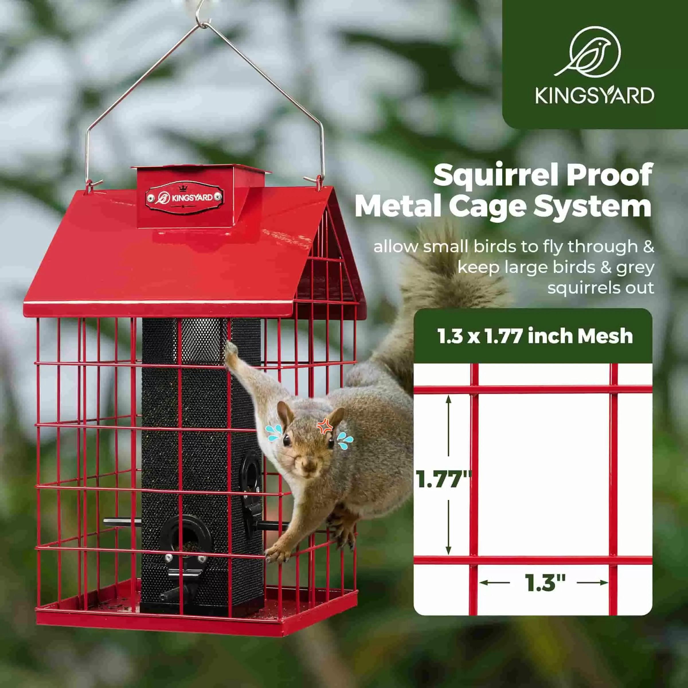 Red Kingsyard Weatherproof Caged Squirrel Proof Bird Feeder 7