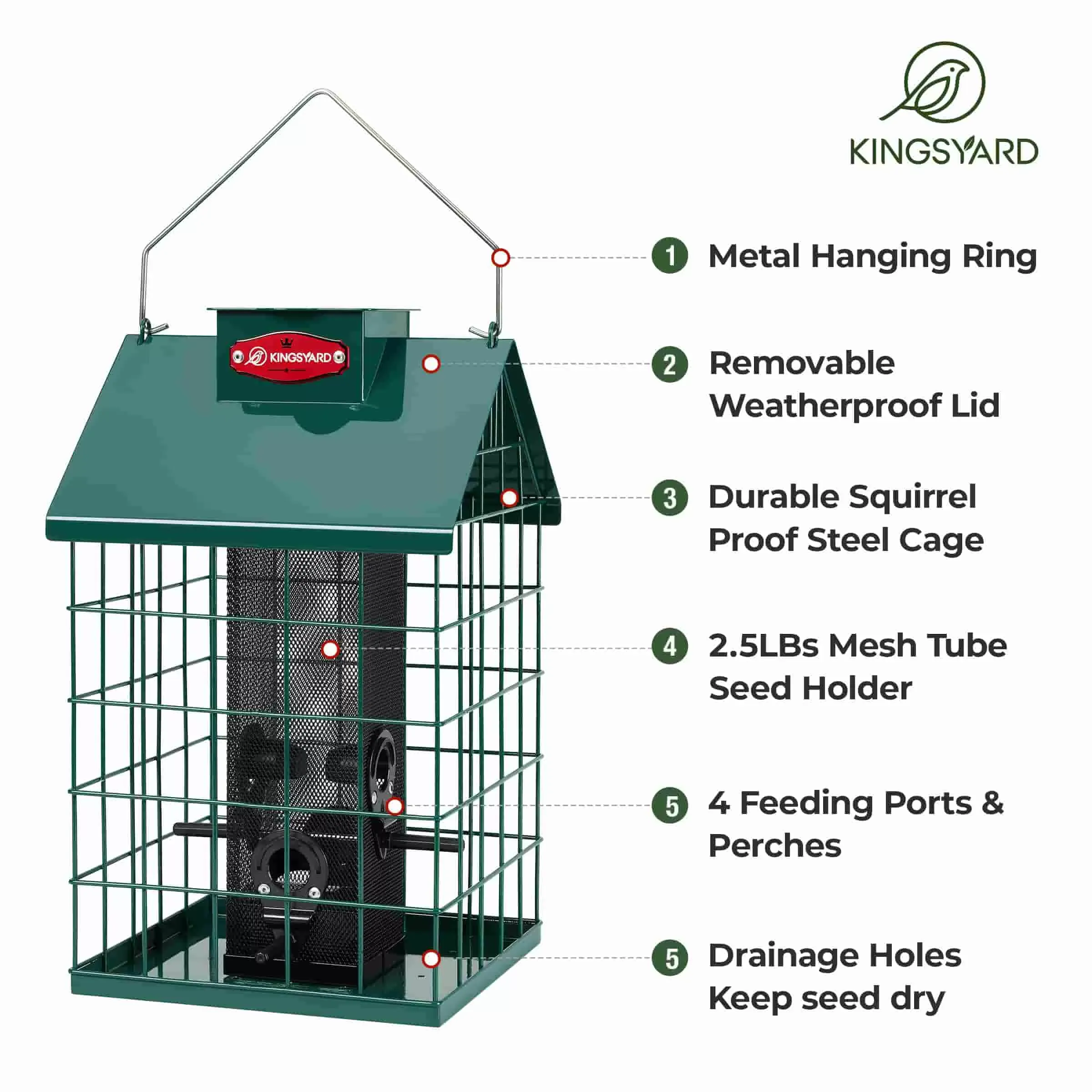 Green Kingsyard Weatherproof Caged Squirrel Proof Bird Feeder 4