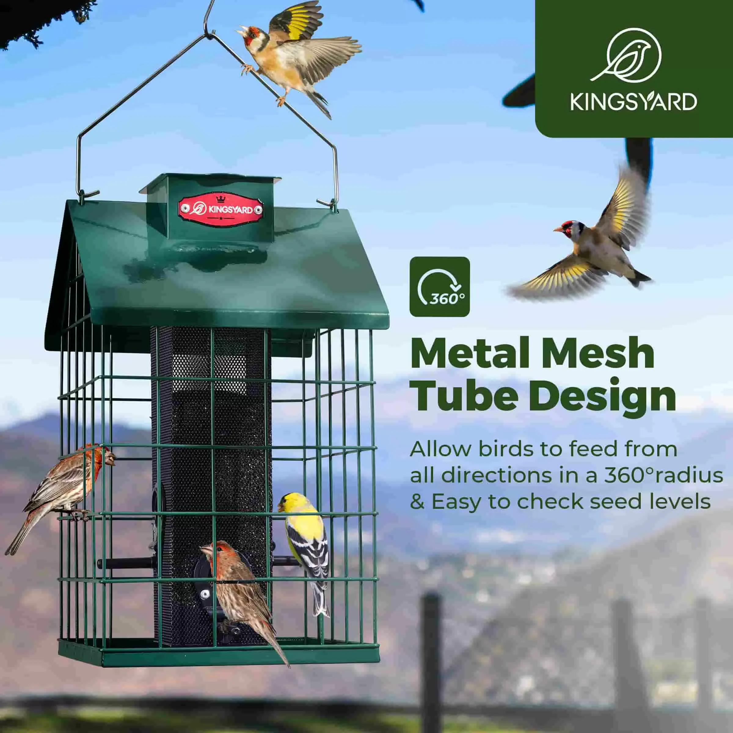 Green Kingsyard Weatherproof Caged Squirrel Proof Bird Feeder 8