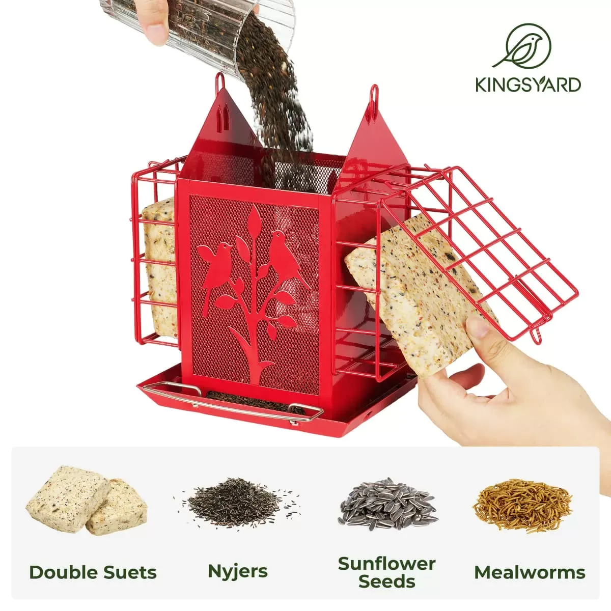 Kingsyard Double Suet Hopper Bird Feeder With Rainproof Roof 4 Kingsyard Double Suet Hopper Bird Feeder With Rainproof Roof 4