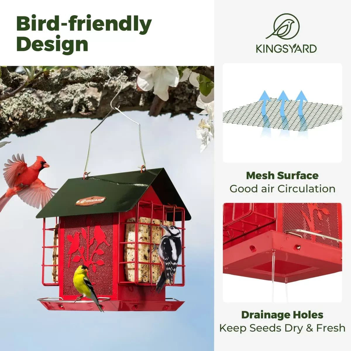 Kingsyard Double Suet Hopper Bird Feeder With Rainproof Roof 5 Kingsyard Double Suet Hopper Bird Feeder With Rainproof Roof 5