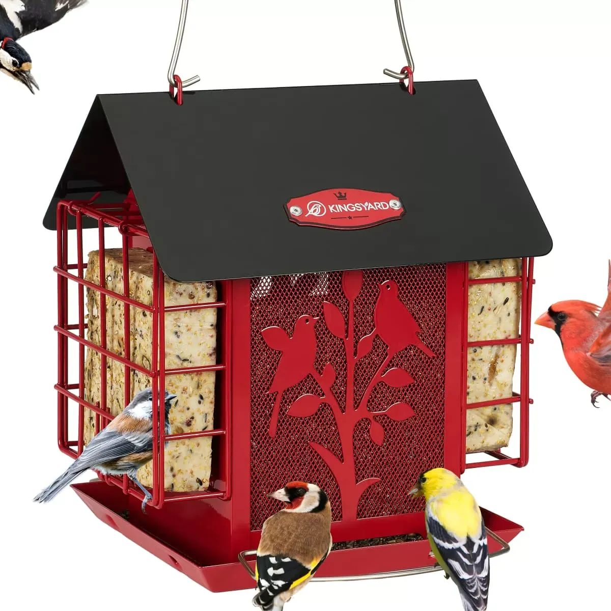 Red Kingsyard Double Suet Hopper Bird Feeder With Rainproof Roof 2