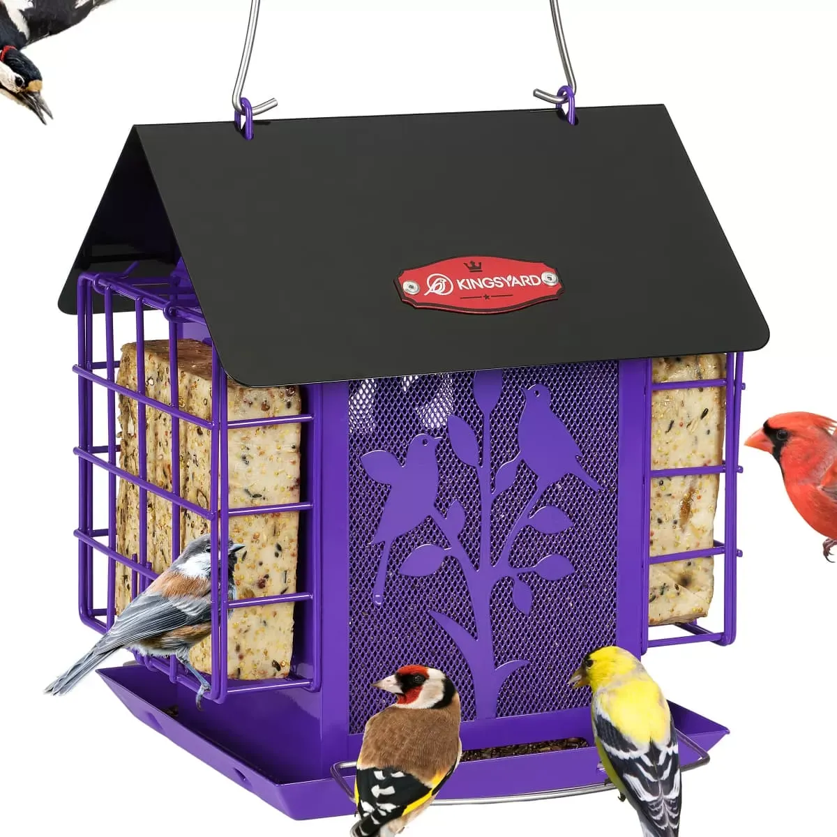 Purple Kingsyard Double Suet Hopper Bird Feeder With Rainproof Roof 2
