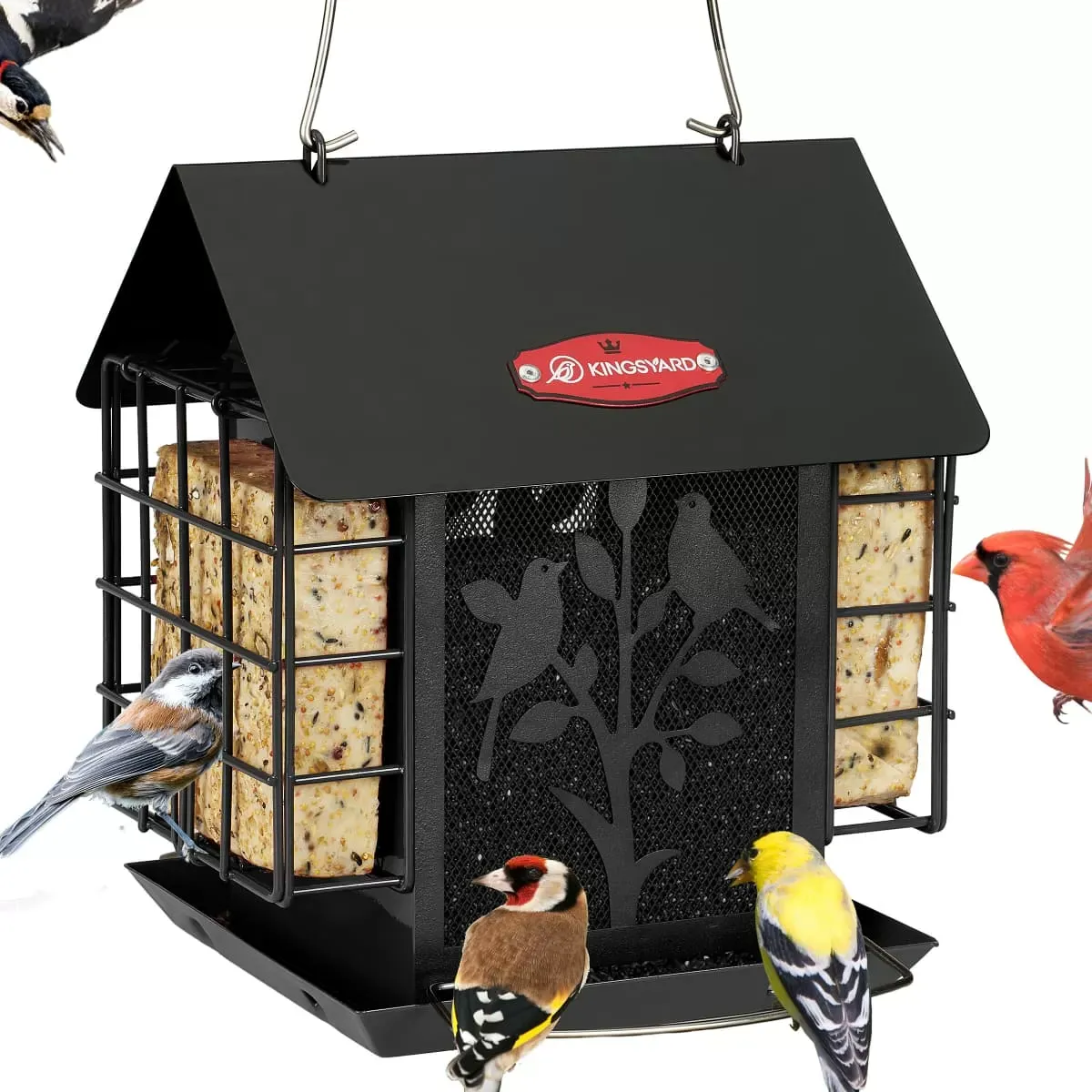 Black Kingsyard Double Suet Hopper Bird Feeder With Rainproof Roof 2