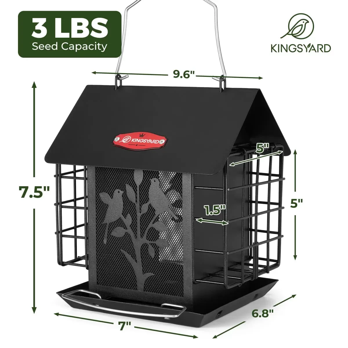 Black Kingsyard Double Suet Hopper Bird Feeder With Rainproof Roof 3