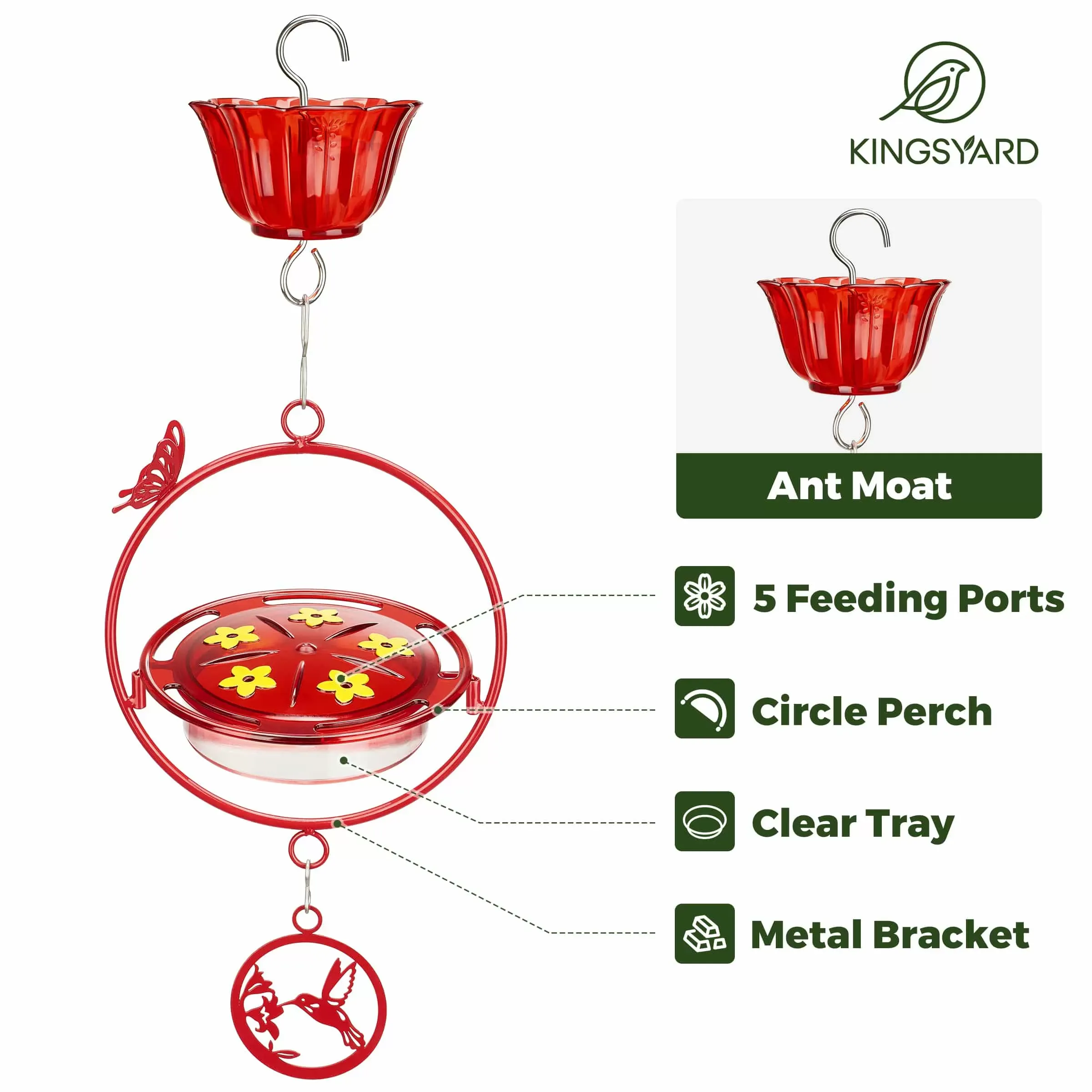Kingsyard Circle Shape Tray Hummingbird Feeder with Ant Moat 3