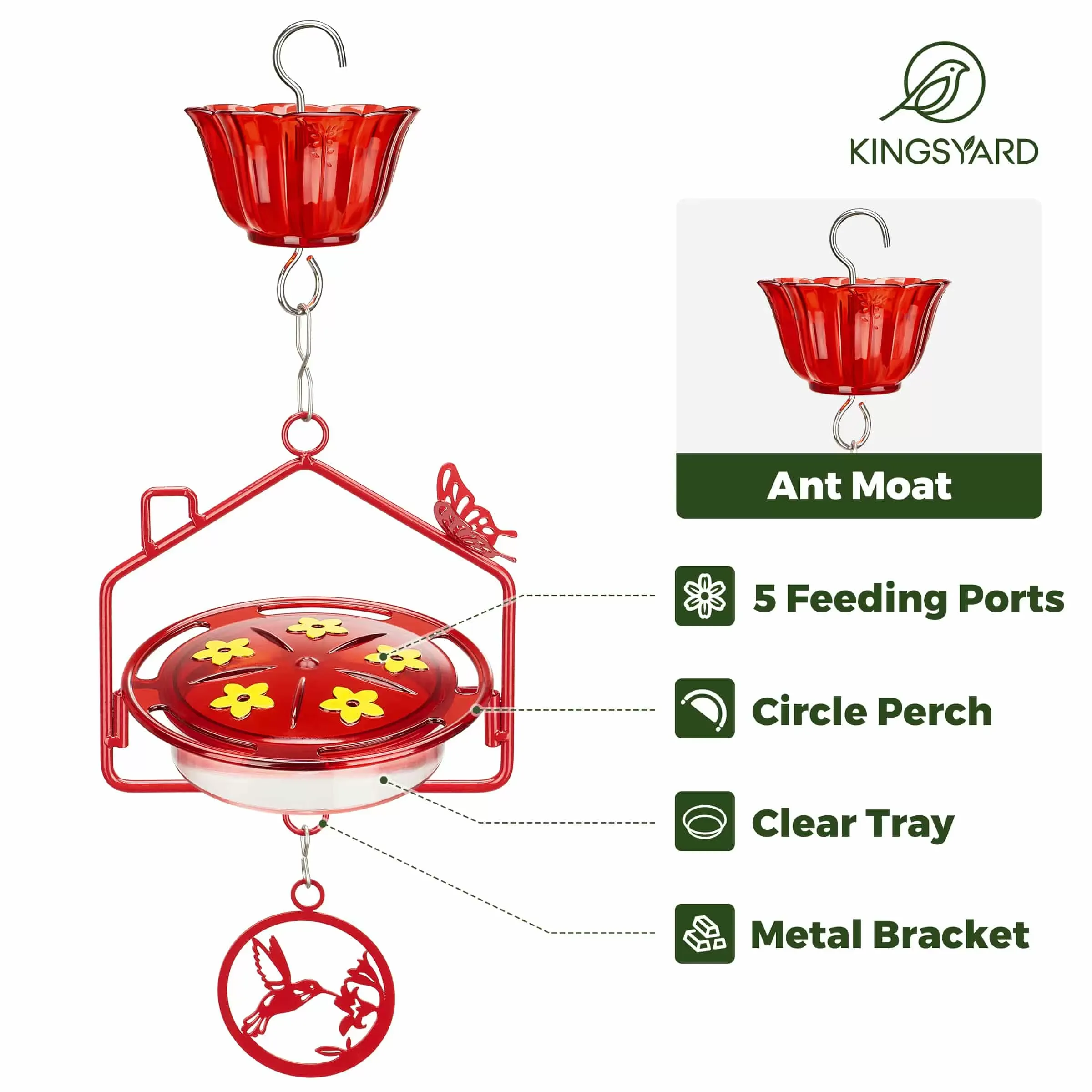 Kingsyard House Shape Tray Hummingbird Feeder with Ant Moat 3