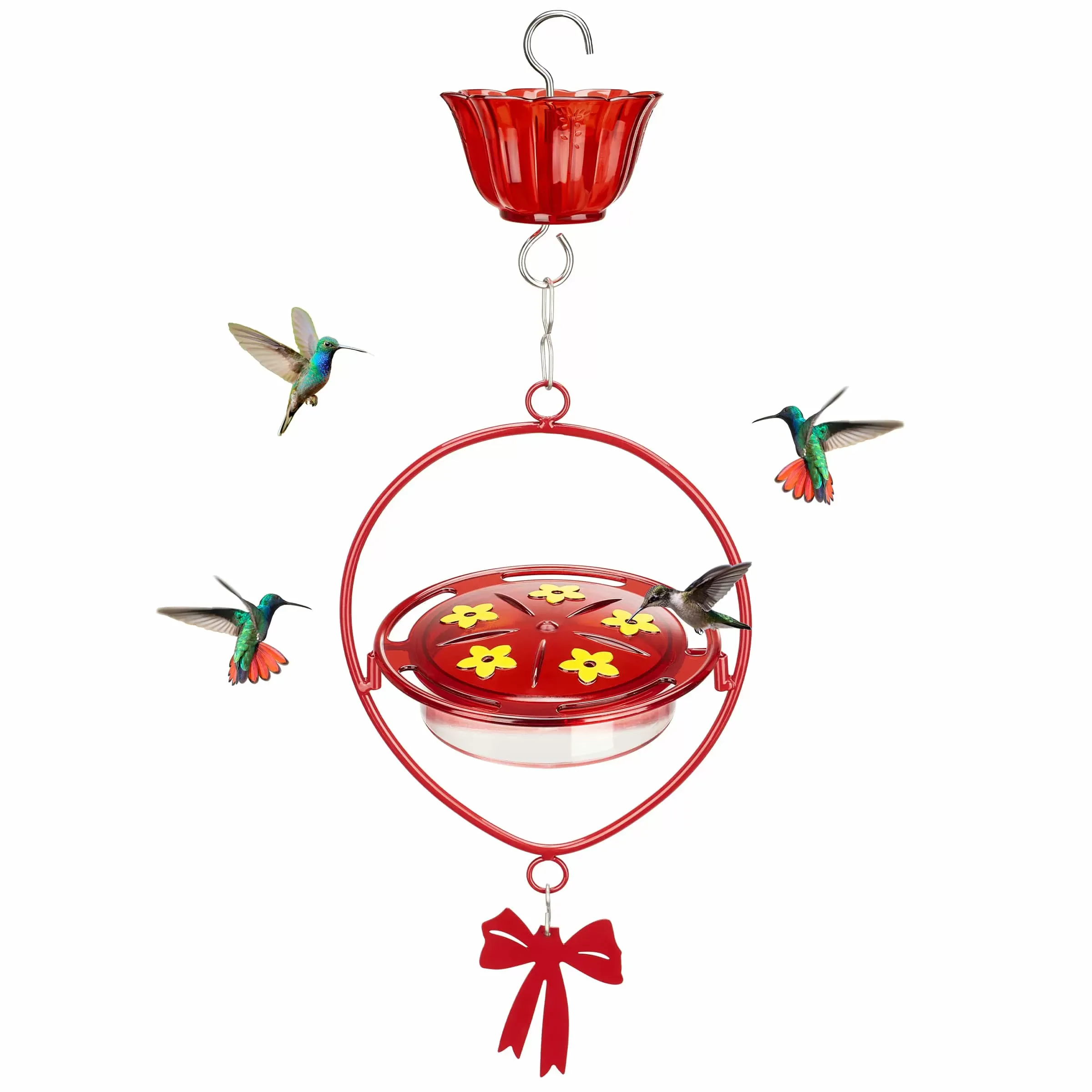 Red Kingsyard Oval Shape Tray Hummingbird Feeder with Ant Moat 2