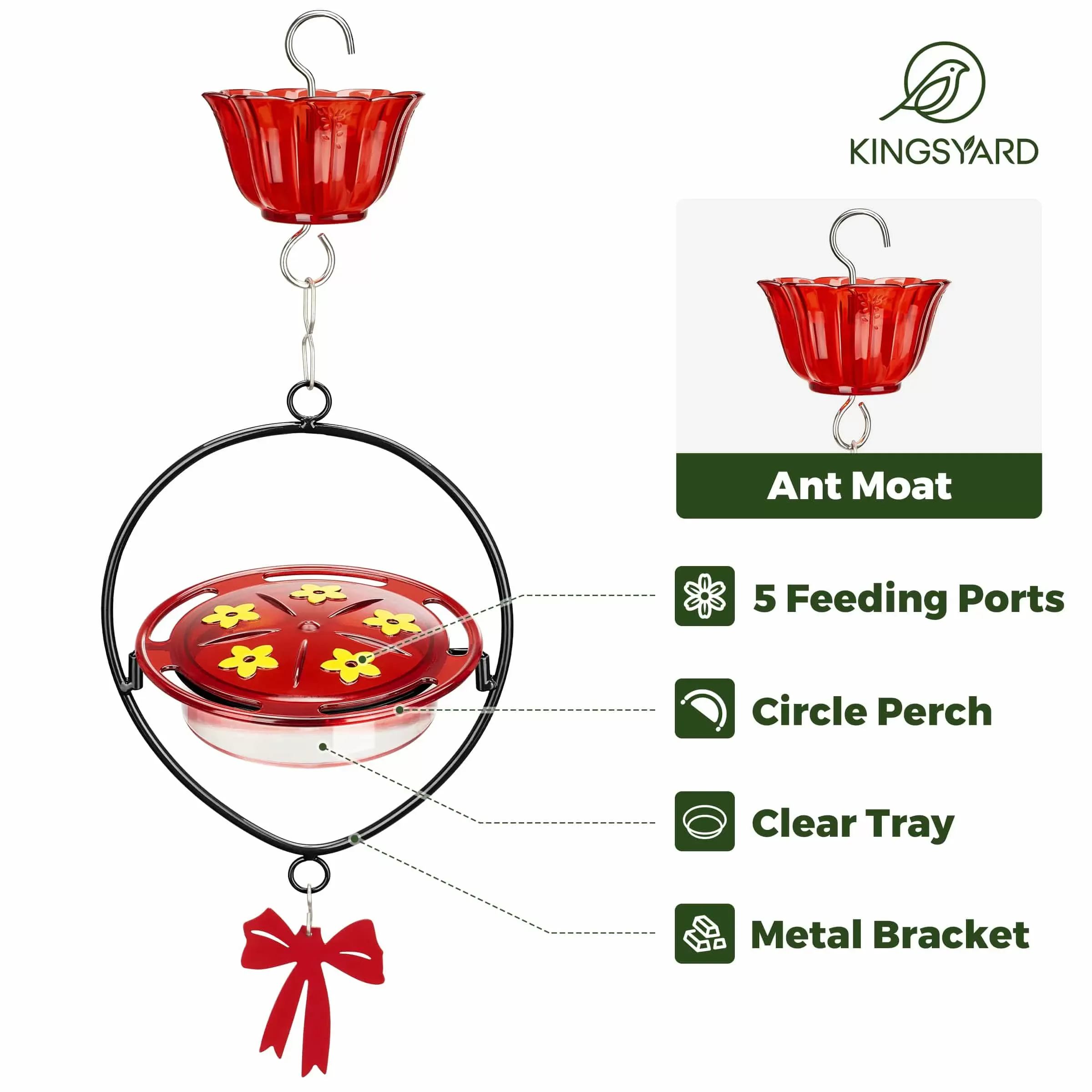 Black Kingsyard Oval Shape Tray Hummingbird Feeder with Ant Moat 3