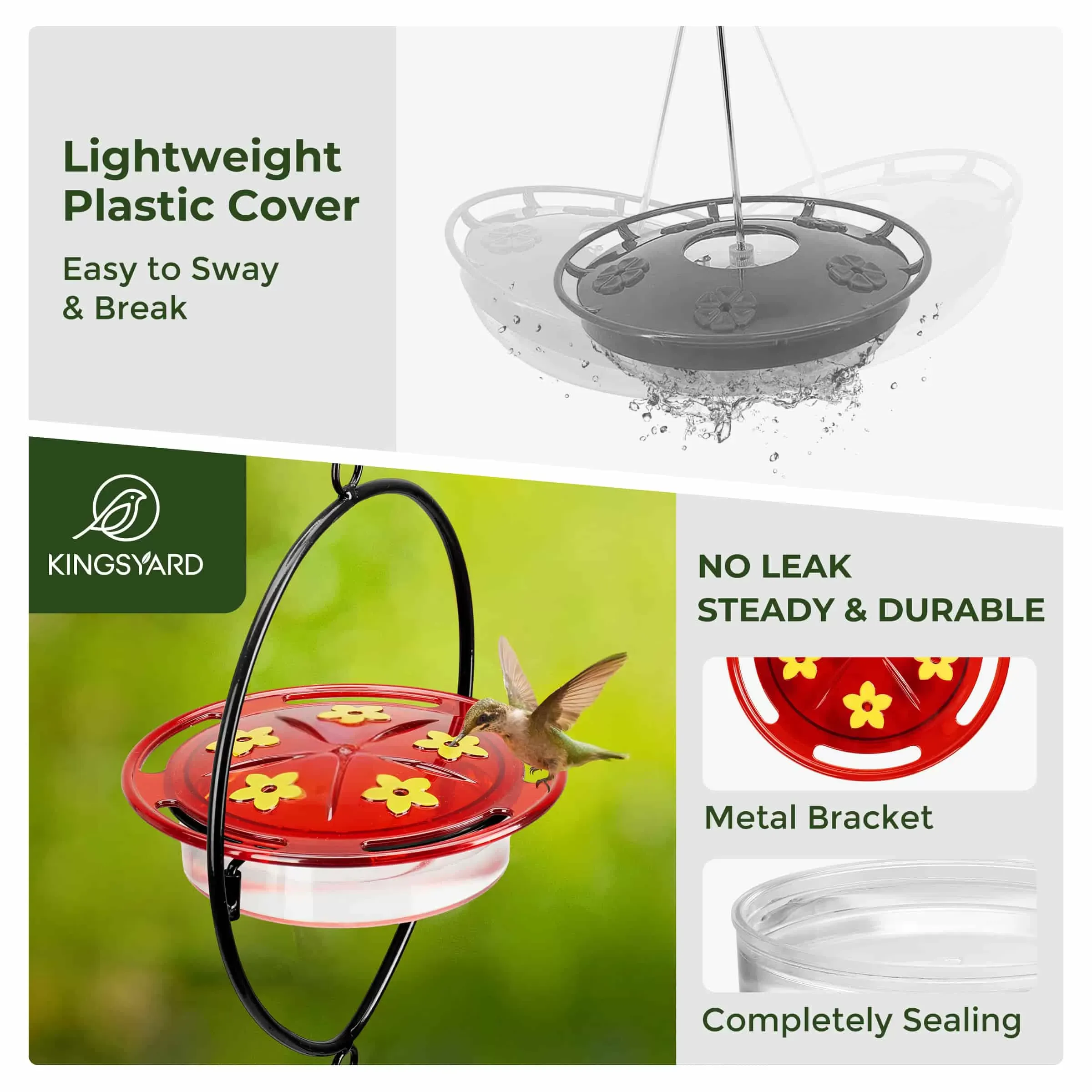 Black Kingsyard Oval Shape Tray Hummingbird Feeder with Ant Moat 6