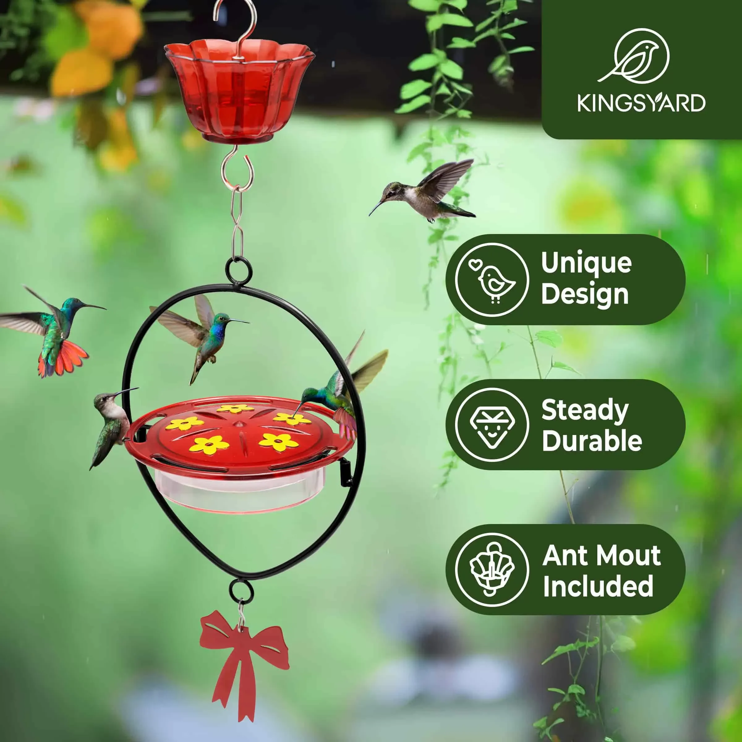 Black Kingsyard Oval Shape Tray Hummingbird Feeder with Ant Moat 7