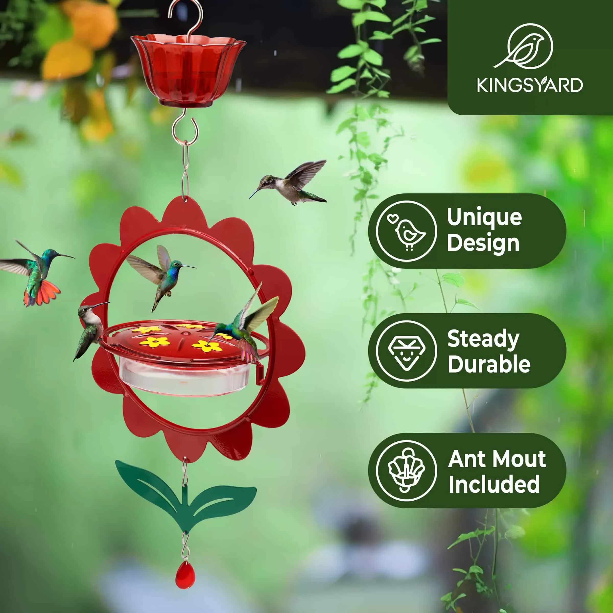 Kingsyard Floral Shape Tray Hummingbird Feeder with Ant Moat 7