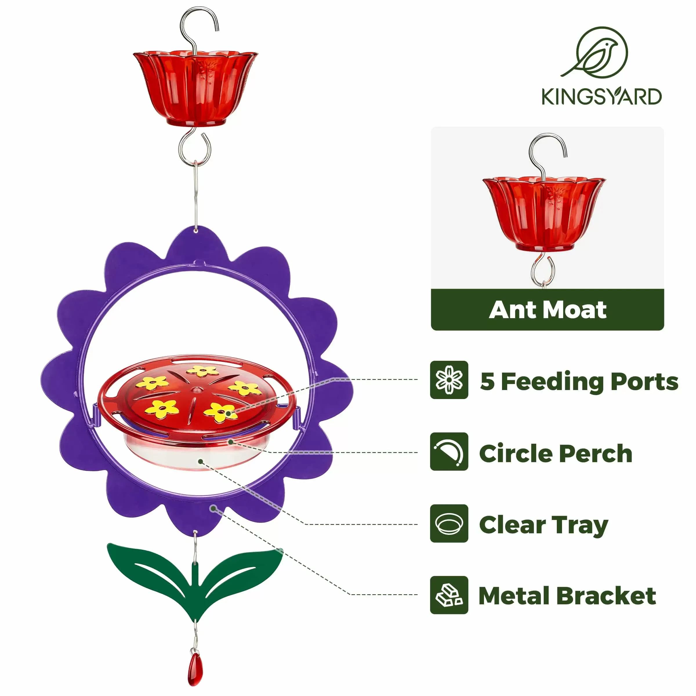 Purple Kingsyard Floral Shape Tray Hummingbird Feeder with Ant Moat 3