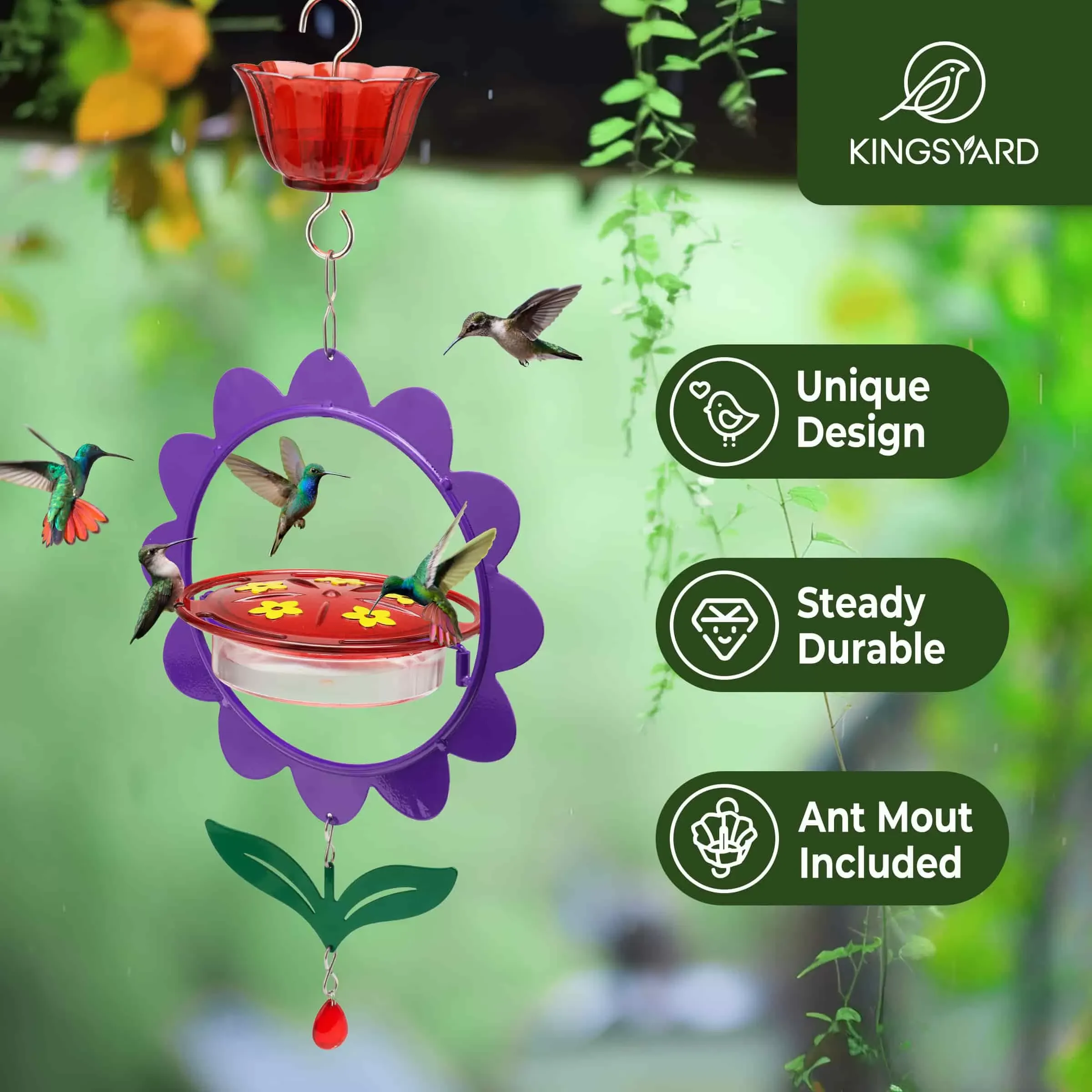 Purple Kingsyard Floral Shape Tray Hummingbird Feeder with Ant Moat 7