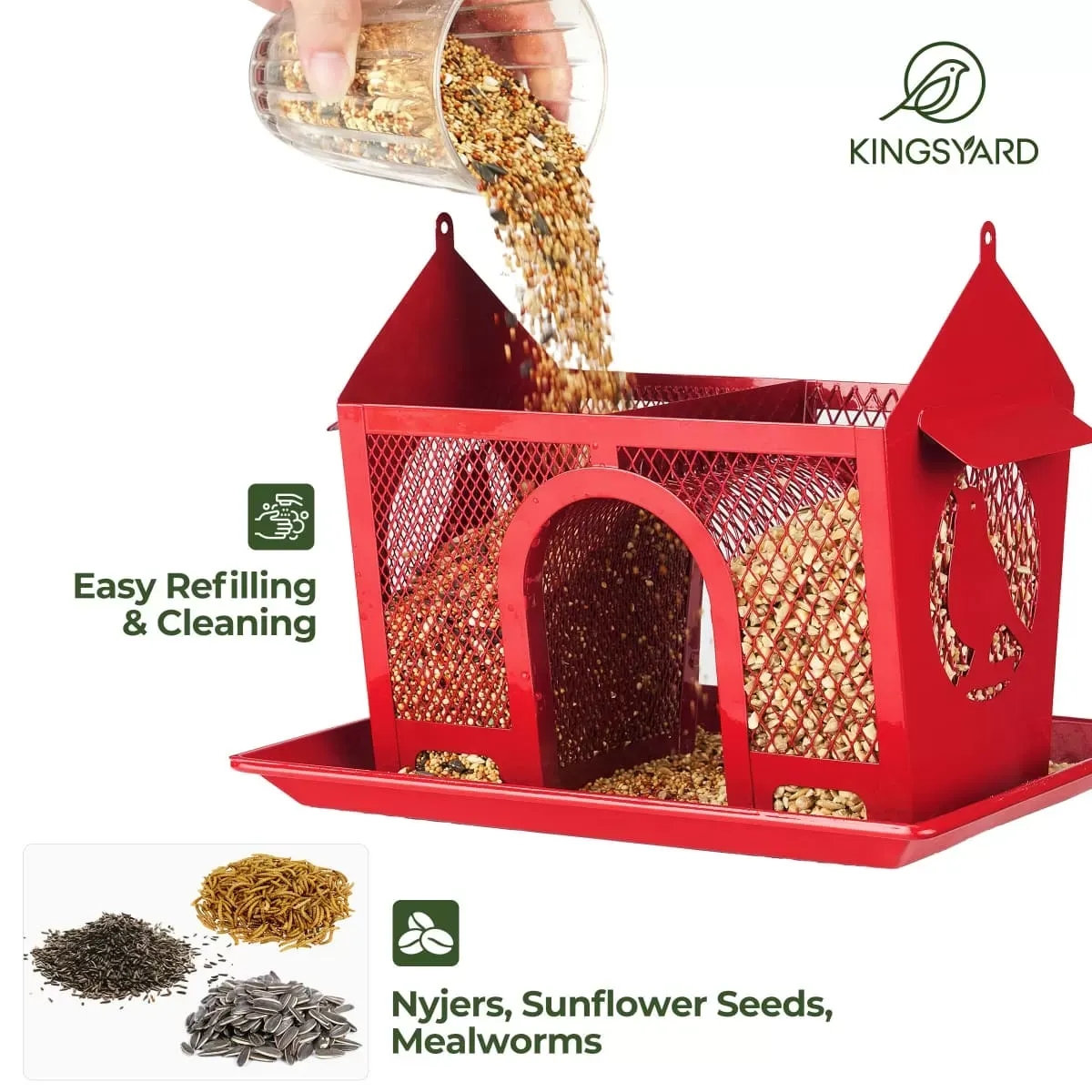 Red Kingsyard Weatherproof Metal Mesh Hopper Bird Feeder 4