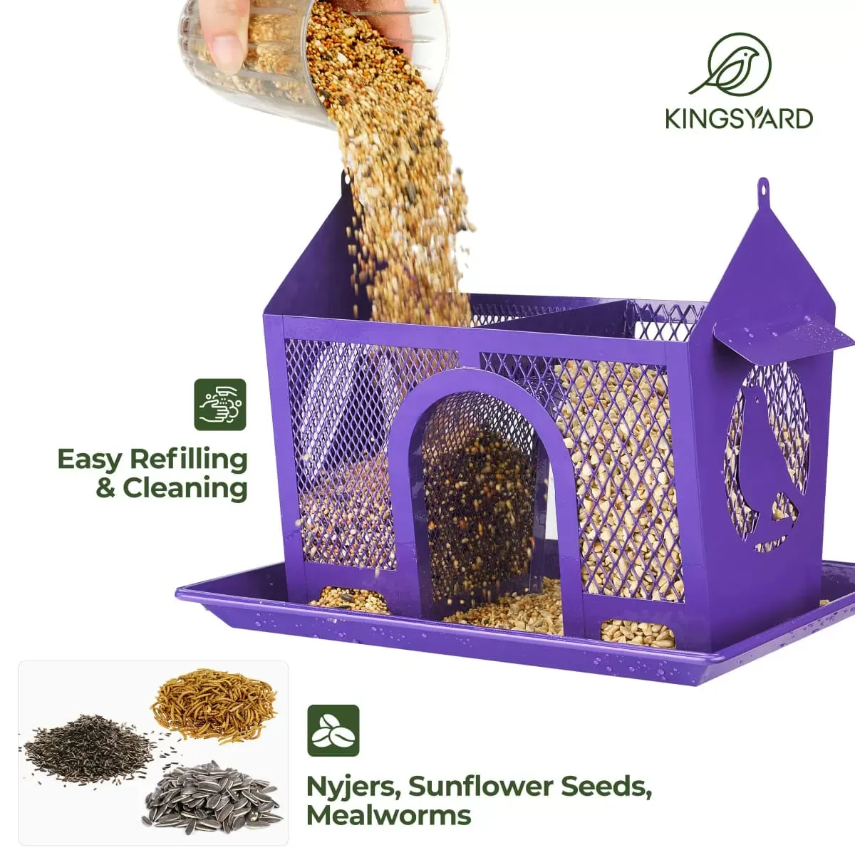 Purple Kingsyard Weatherproof Metal Mesh Hopper Bird Feeder 4
