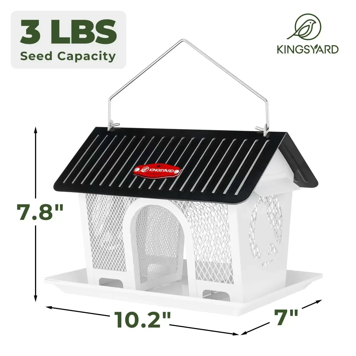 White Kingsyard Weatherproof Metal Mesh Hopper Bird Feeder 3