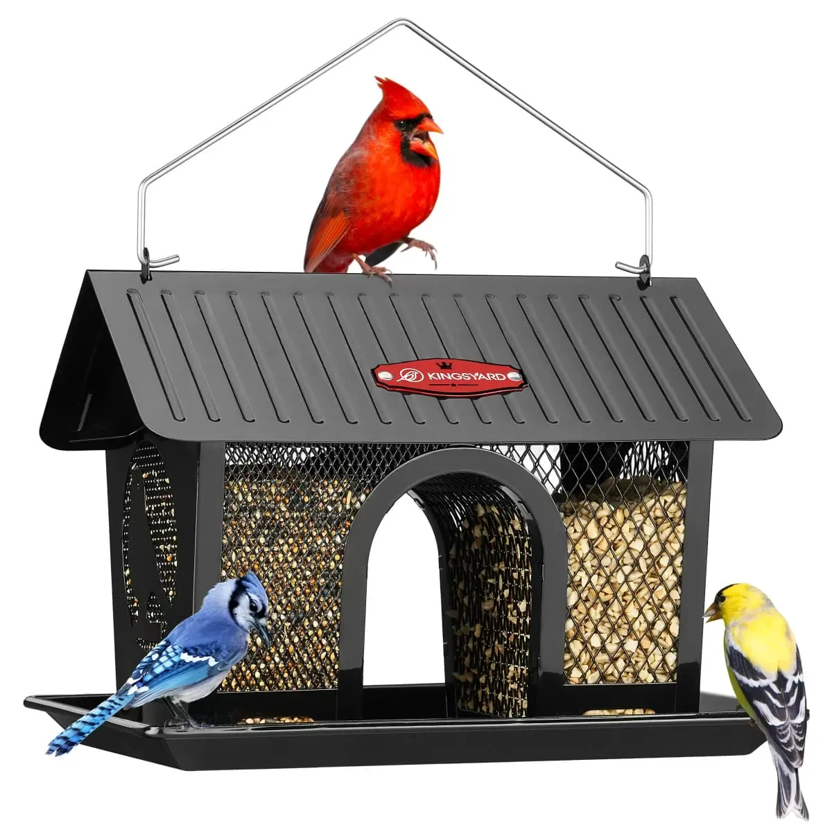 Black Kingsyard Weatherproof Metal Mesh Hopper Bird Feeder 2 Black Kingsyard Weatherproof Metal Mesh Hopper Bird Feeder 2