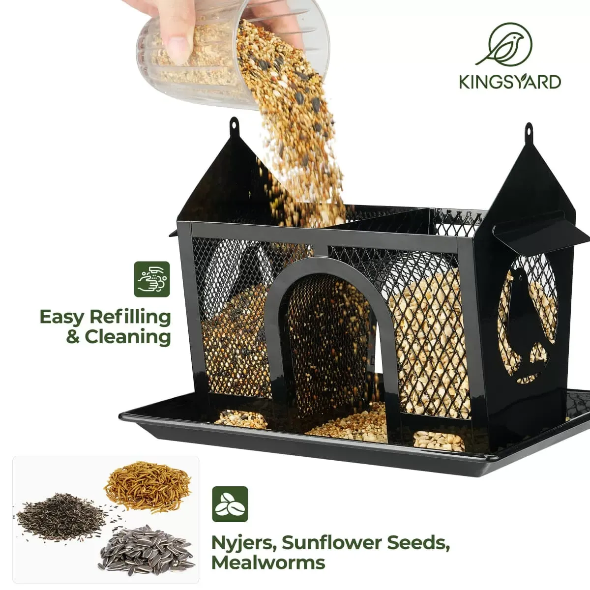 Black Kingsyard Weatherproof Metal Mesh Hopper Bird Feeder 4 Black Kingsyard Weatherproof Metal Mesh Hopper Bird Feeder 4