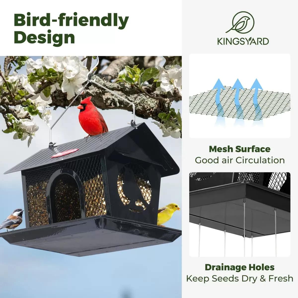 Black Kingsyard Weatherproof Metal Mesh Hopper Bird Feeder 5 Black Kingsyard Weatherproof Metal Mesh Hopper Bird Feeder 5