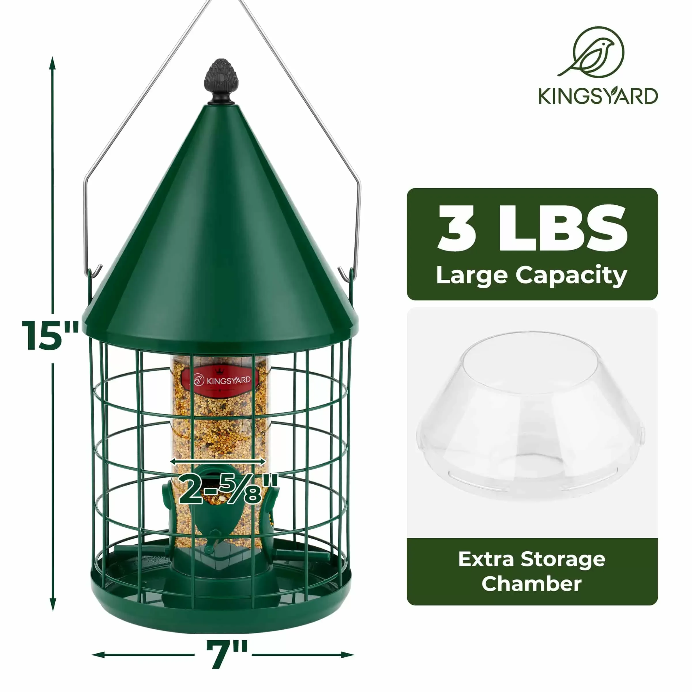 Kingsyard Caged Squirrel Proof Tube Bird Feeder with Rainproof Dome 3 Kingsyard Caged Squirrel Proof Tube Bird Feeder with Rainproof Dome 3
