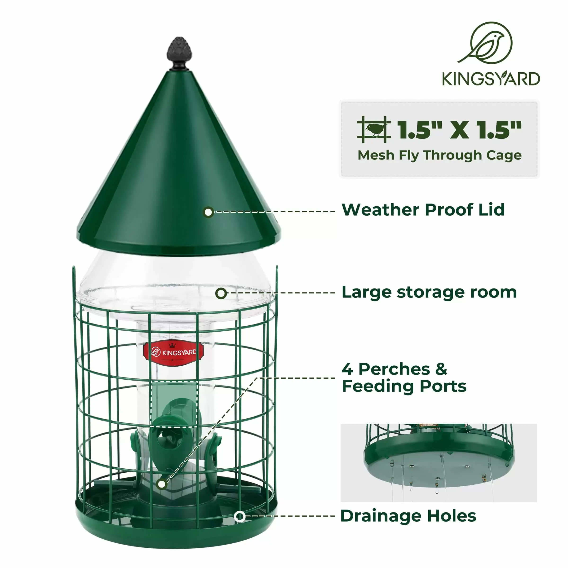 Kingsyard Caged Squirrel Proof Tube Bird Feeder with Rainproof Dome 4 Kingsyard Caged Squirrel Proof Tube Bird Feeder with Rainproof Dome 4