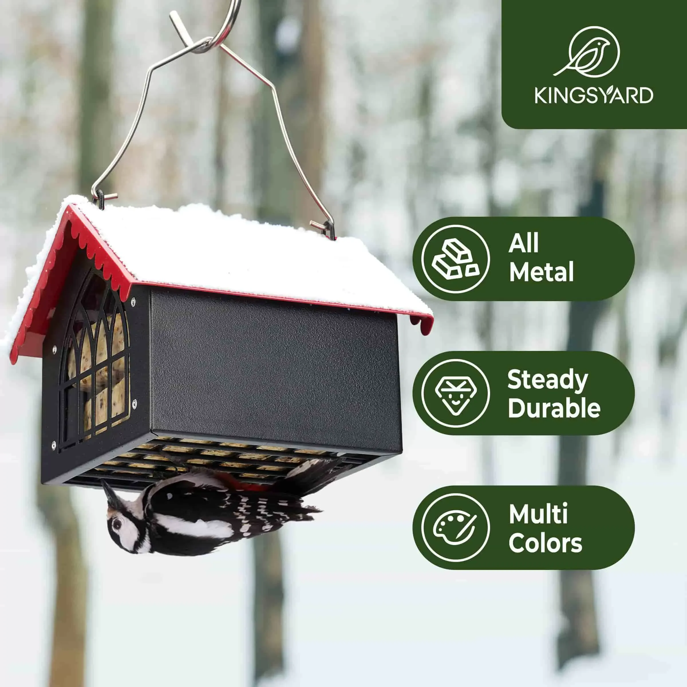 Red Kingsyard Metal Upside Down Double Suet Bird Feeder 6