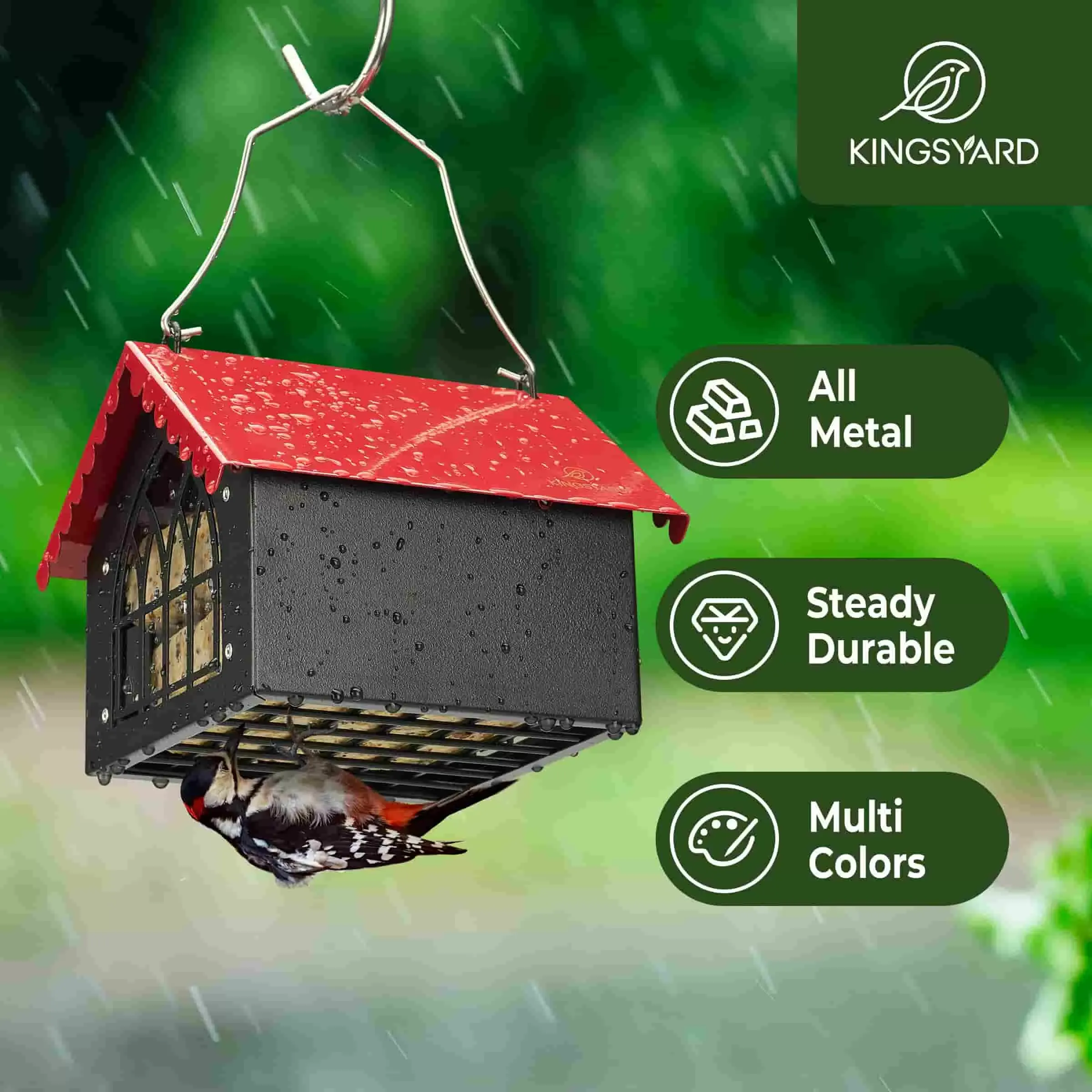 Red Kingsyard Metal Upside Down Double Suet Bird Feeder 7