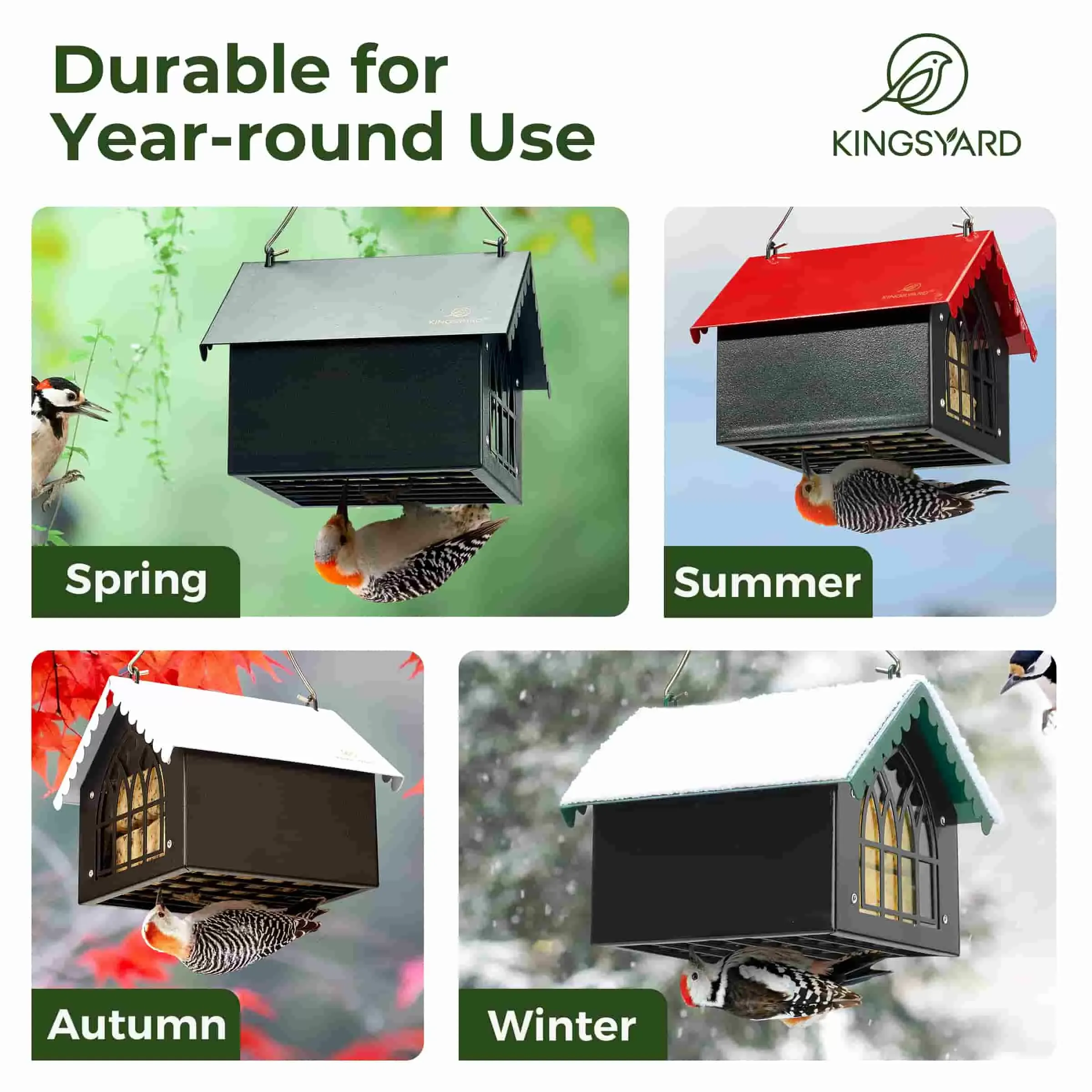 Red Kingsyard Metal Upside Down Double Suet Bird Feeder 9