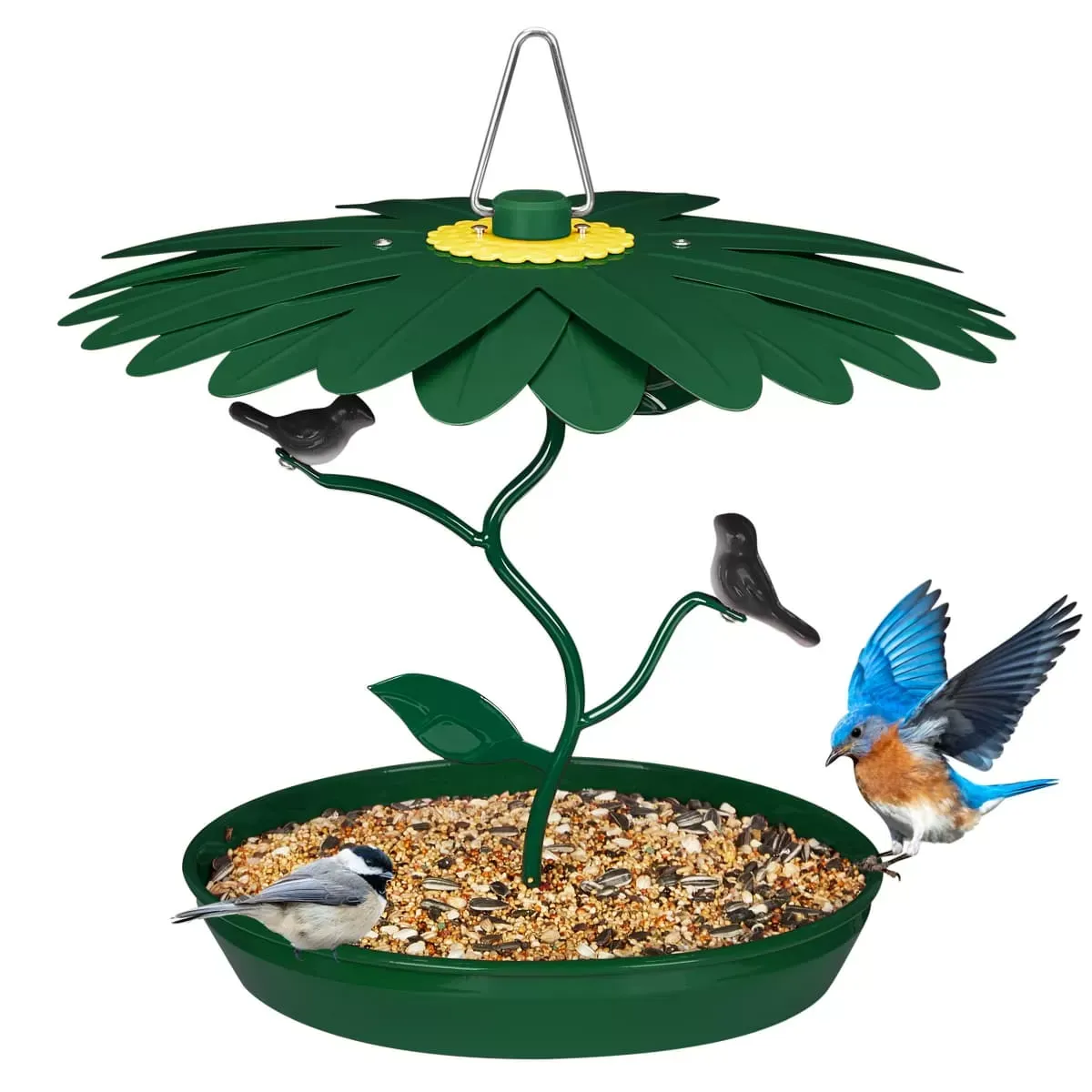 Dark Green Kingsyard Platform Bird Feeder with Weatherproof Dome 2