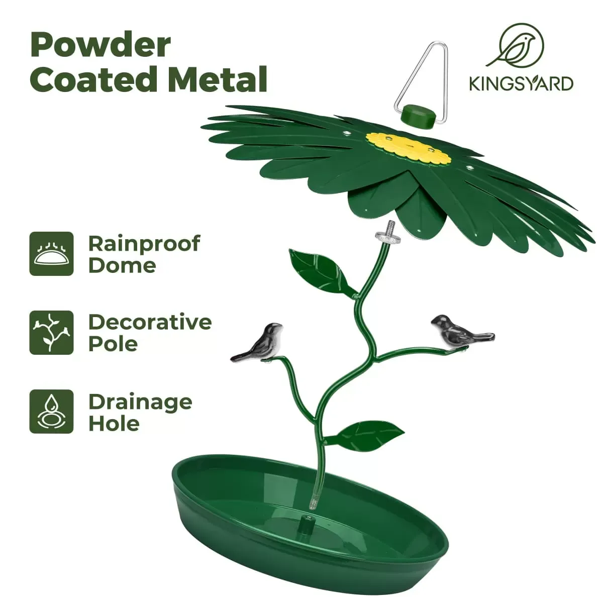 Dark Green Kingsyard Platform Bird Feeder with Weatherproof Dome 4