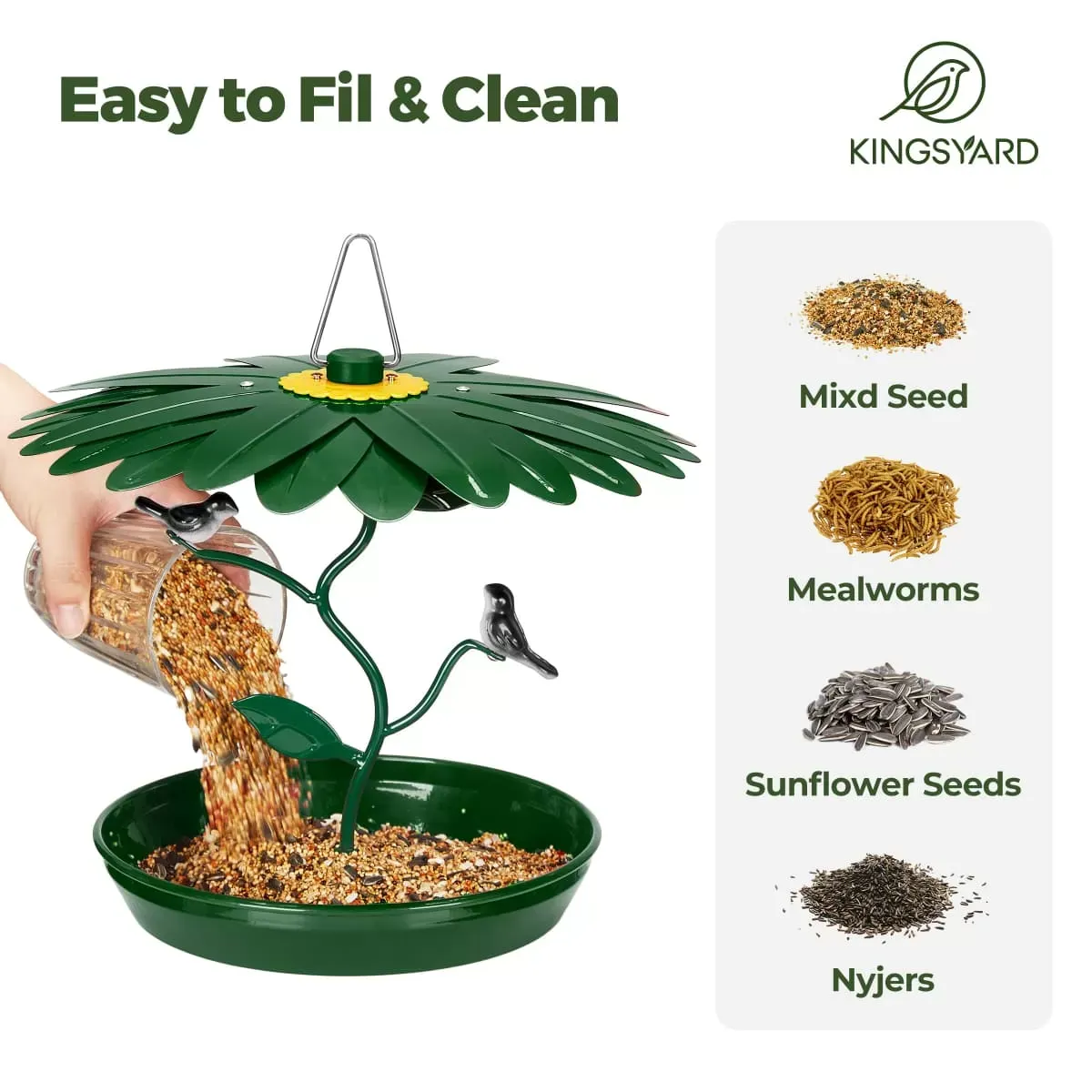 Dark Green Kingsyard Platform Bird Feeder with Weatherproof Dome 5
