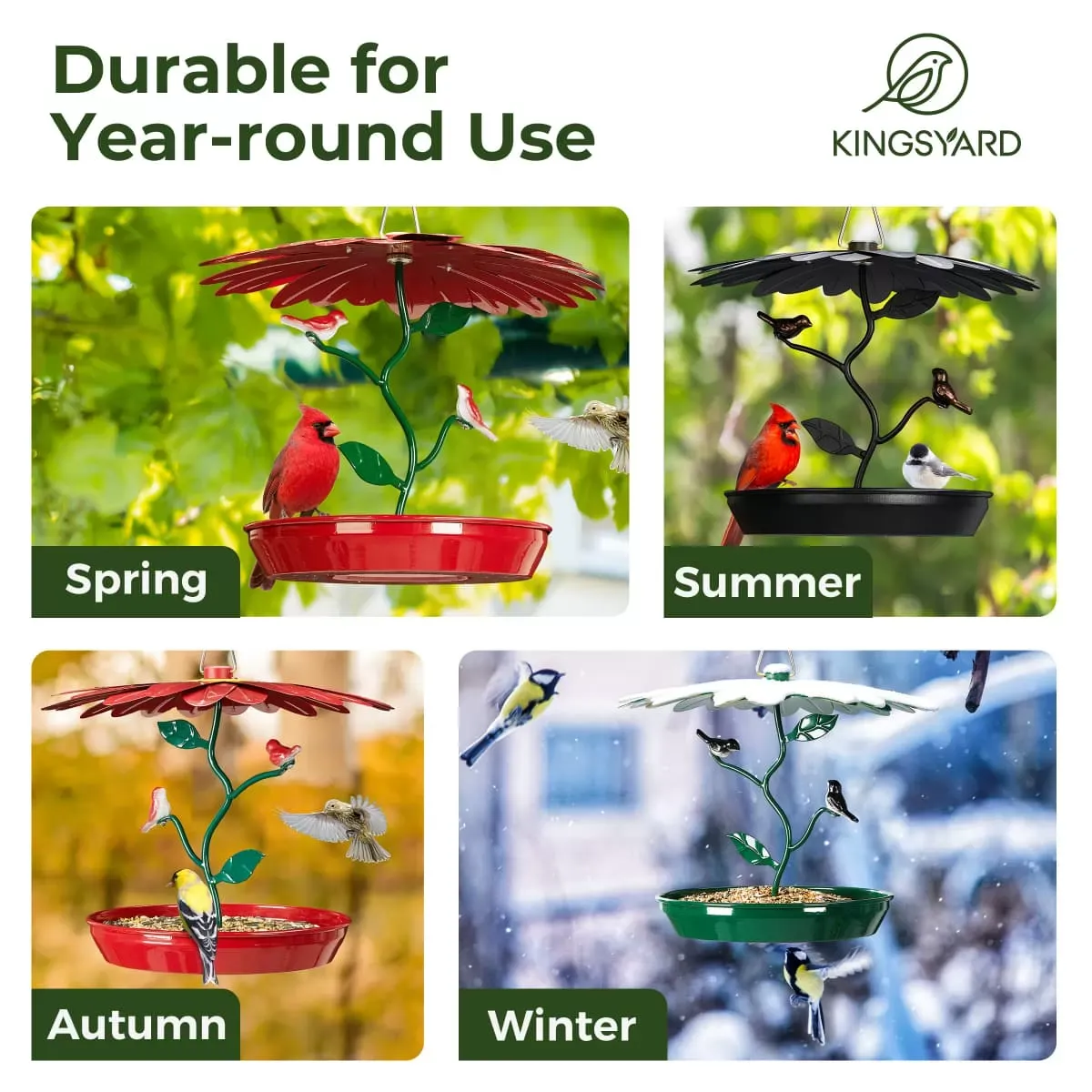Dark Green Kingsyard Platform Bird Feeder with Weatherproof Dome 7
