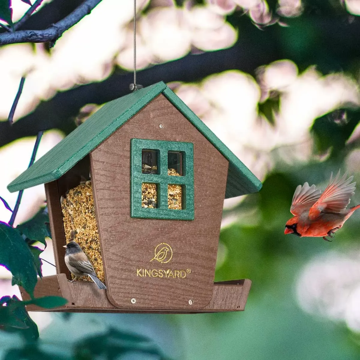 Green Kingsyard Weatherproof Large Capacity Hopper Bird Feeder 6
