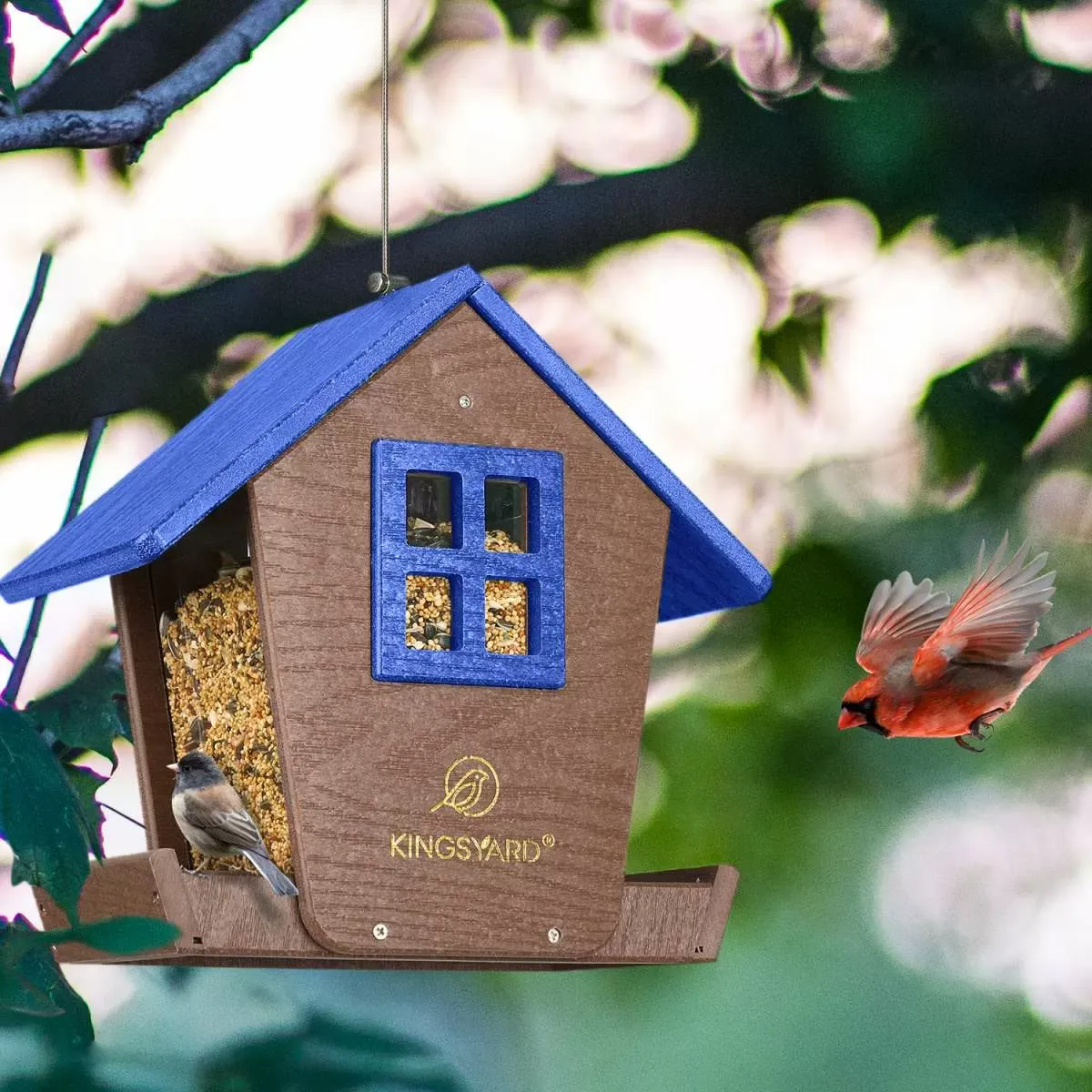 Blue Kingsyard Weatherproof Large Capacity Hopper Bird Feeder 1 Blue Kingsyard Weatherproof Large Capacity Hopper Bird Feeder 1