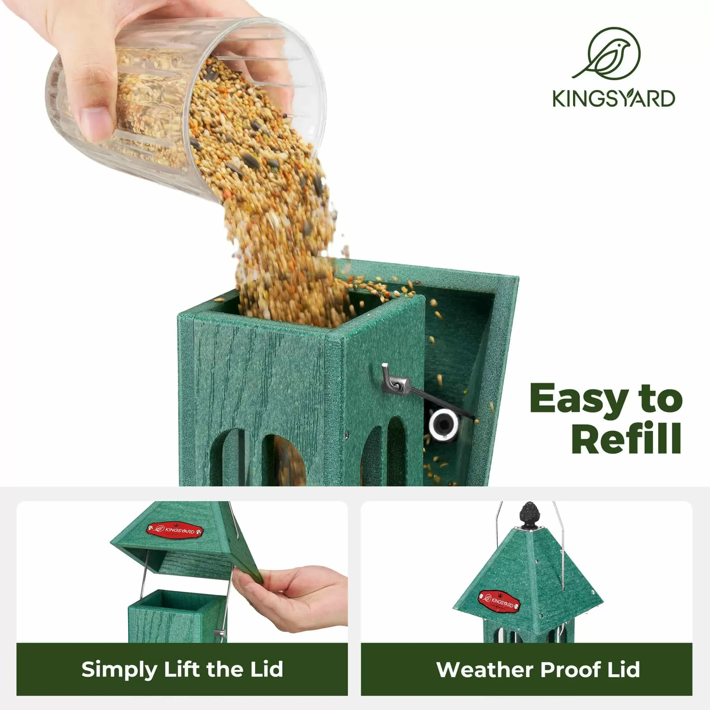 Green Kingsyard Rainproof Tube Feeder with 4 Ports 5