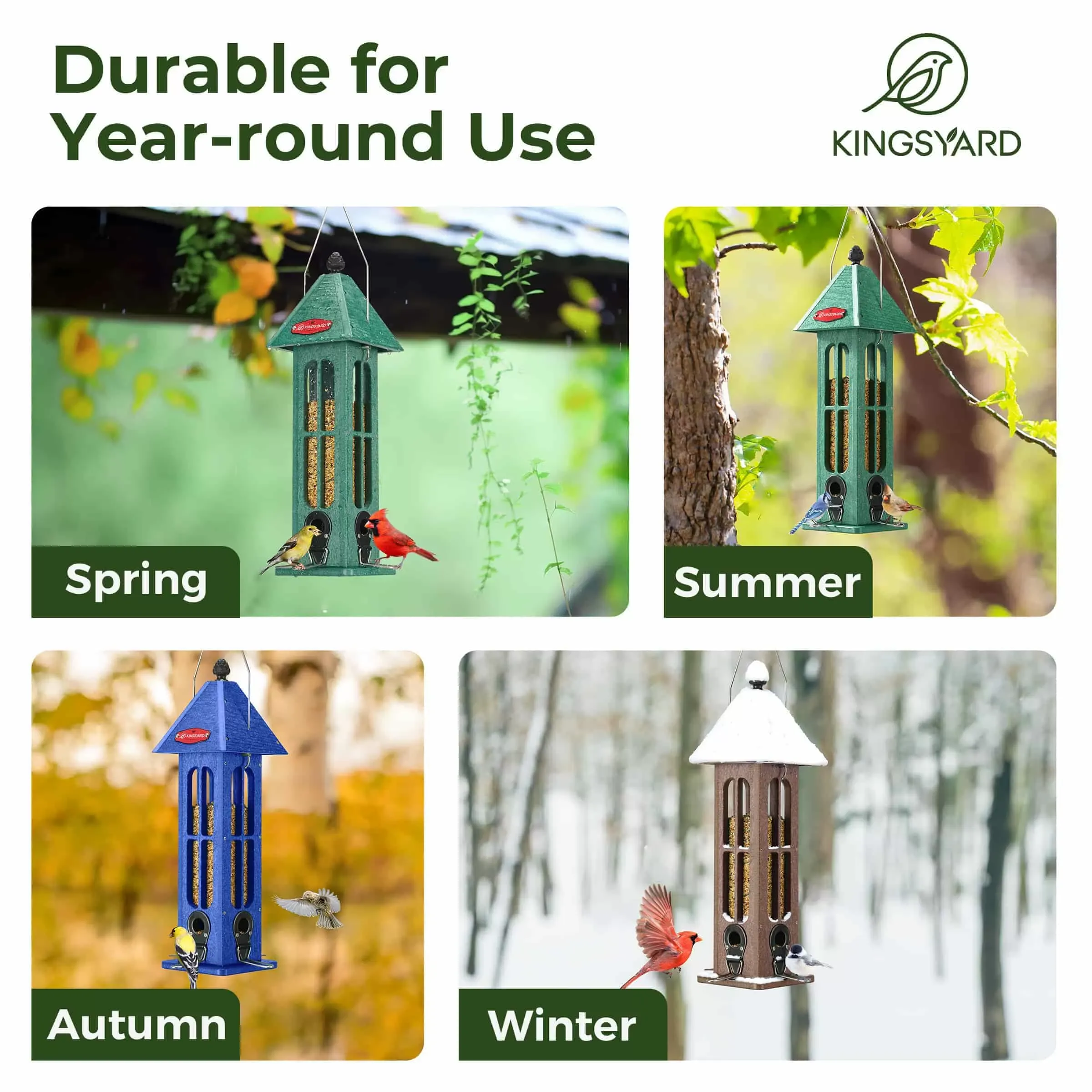 Green Kingsyard Rainproof Tube Feeder with 4 Ports 7