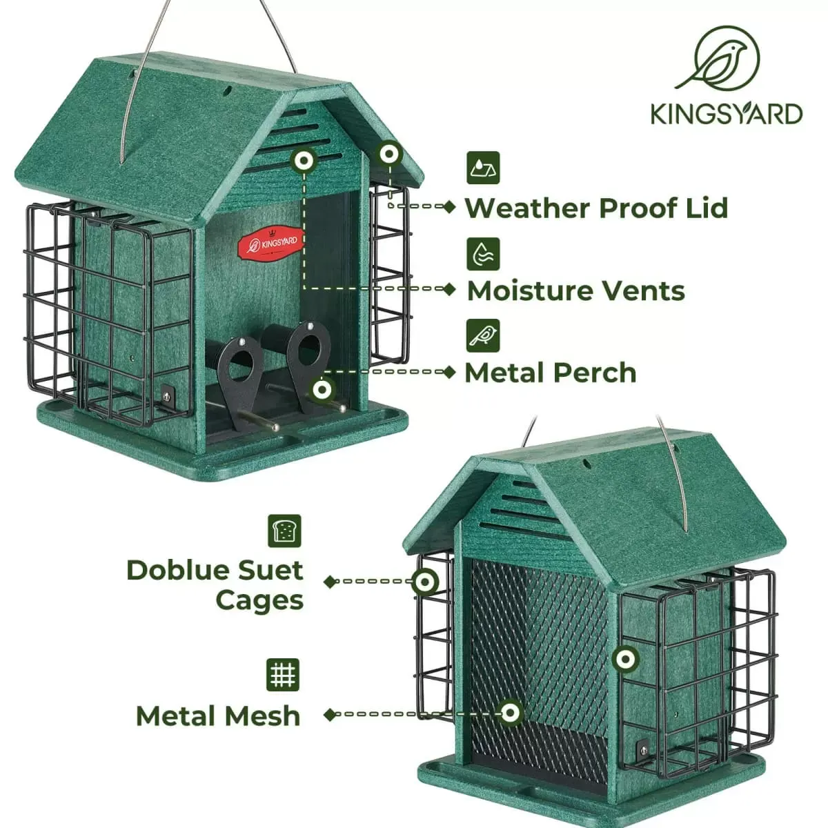 Green Kingsyard 3 in 1 Double Suet Metal Mesh Wild Bird Feeder 5